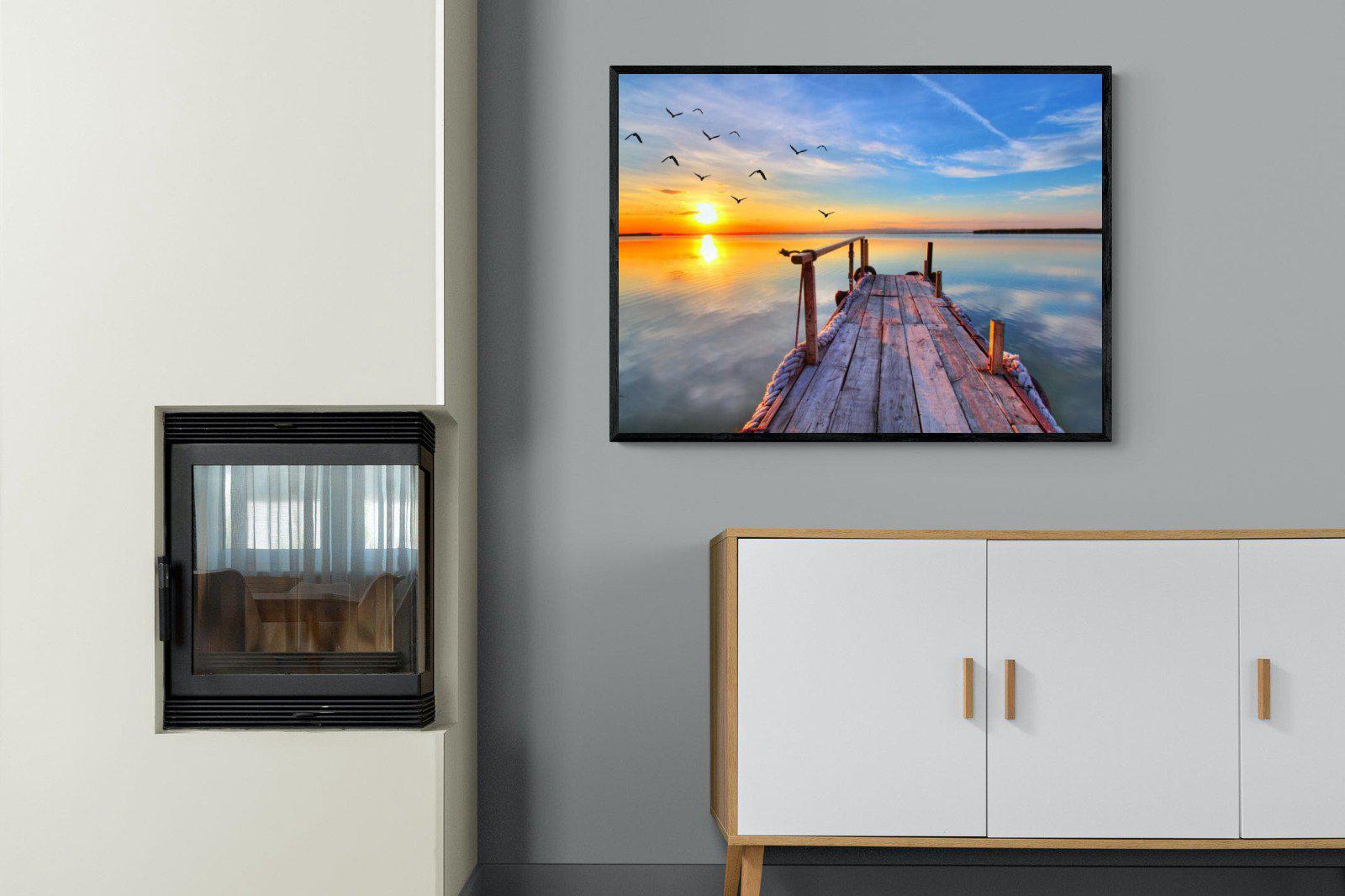 Sunrise Jetty-Wall_Art-100 x 75cm-Mounted Canvas-Black-Pixalot