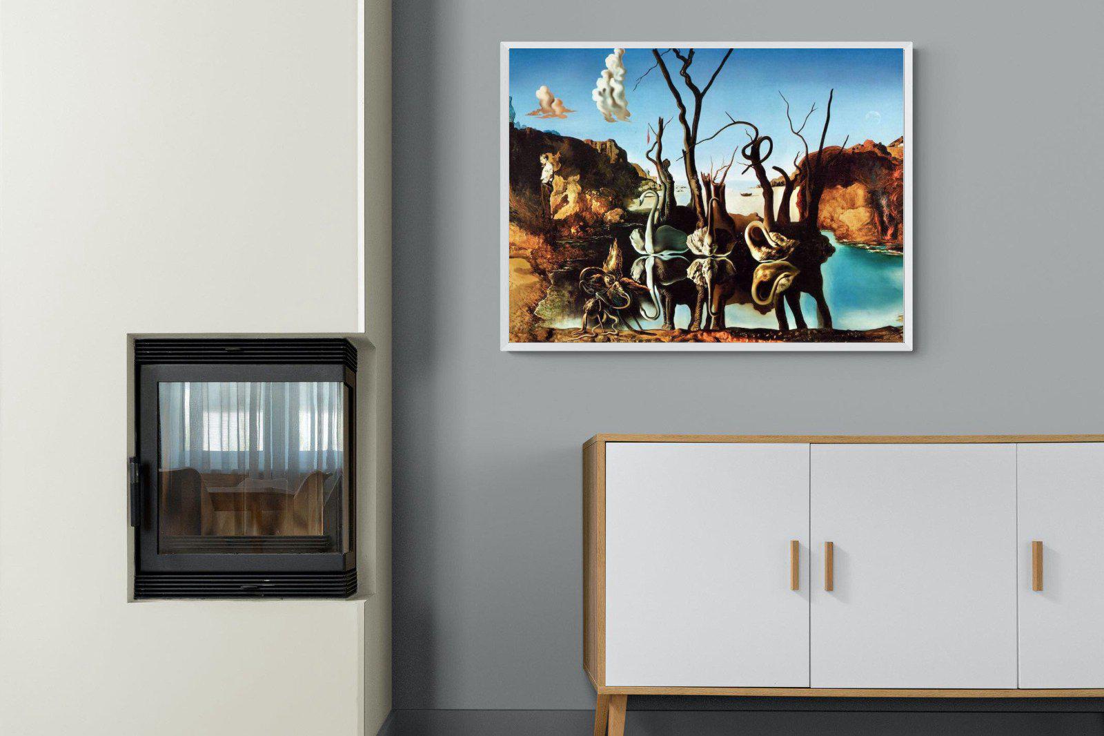 Swans Reflecting Elephants-Wall_Art-100 x 75cm-Mounted Canvas-White-Pixalot