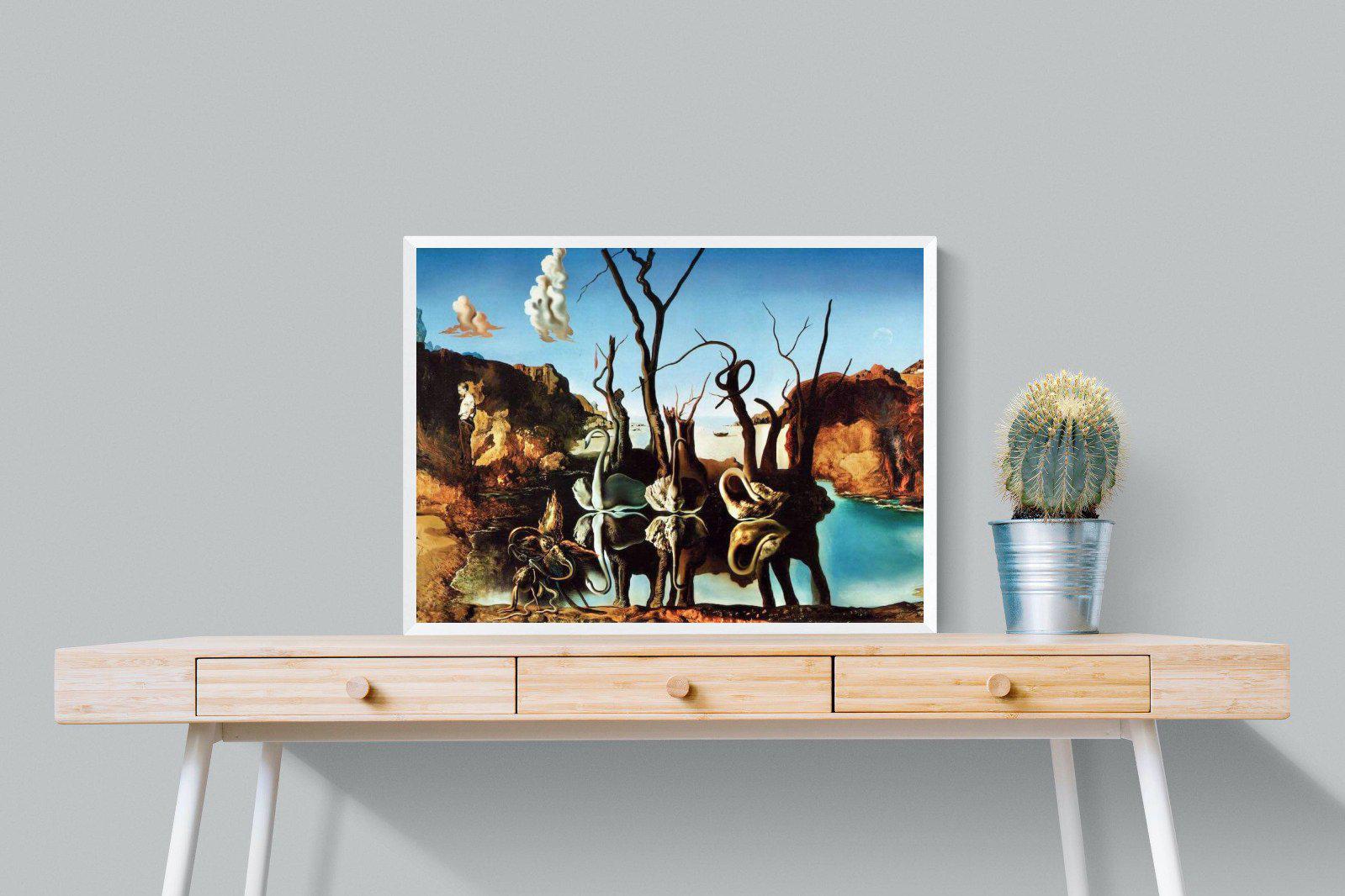 Swans Reflecting Elephants-Wall_Art-80 x 60cm-Mounted Canvas-White-Pixalot