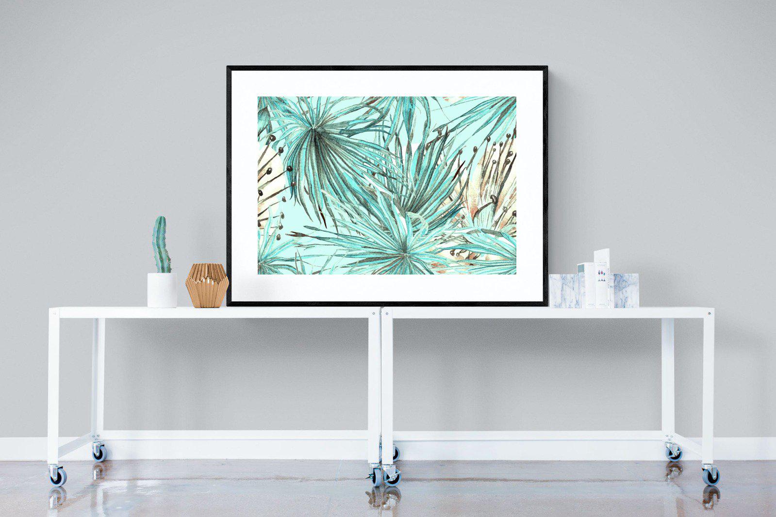 Turquoise Watercolour-Wall_Art-120 x 90cm-Framed Print-Black-Pixalot