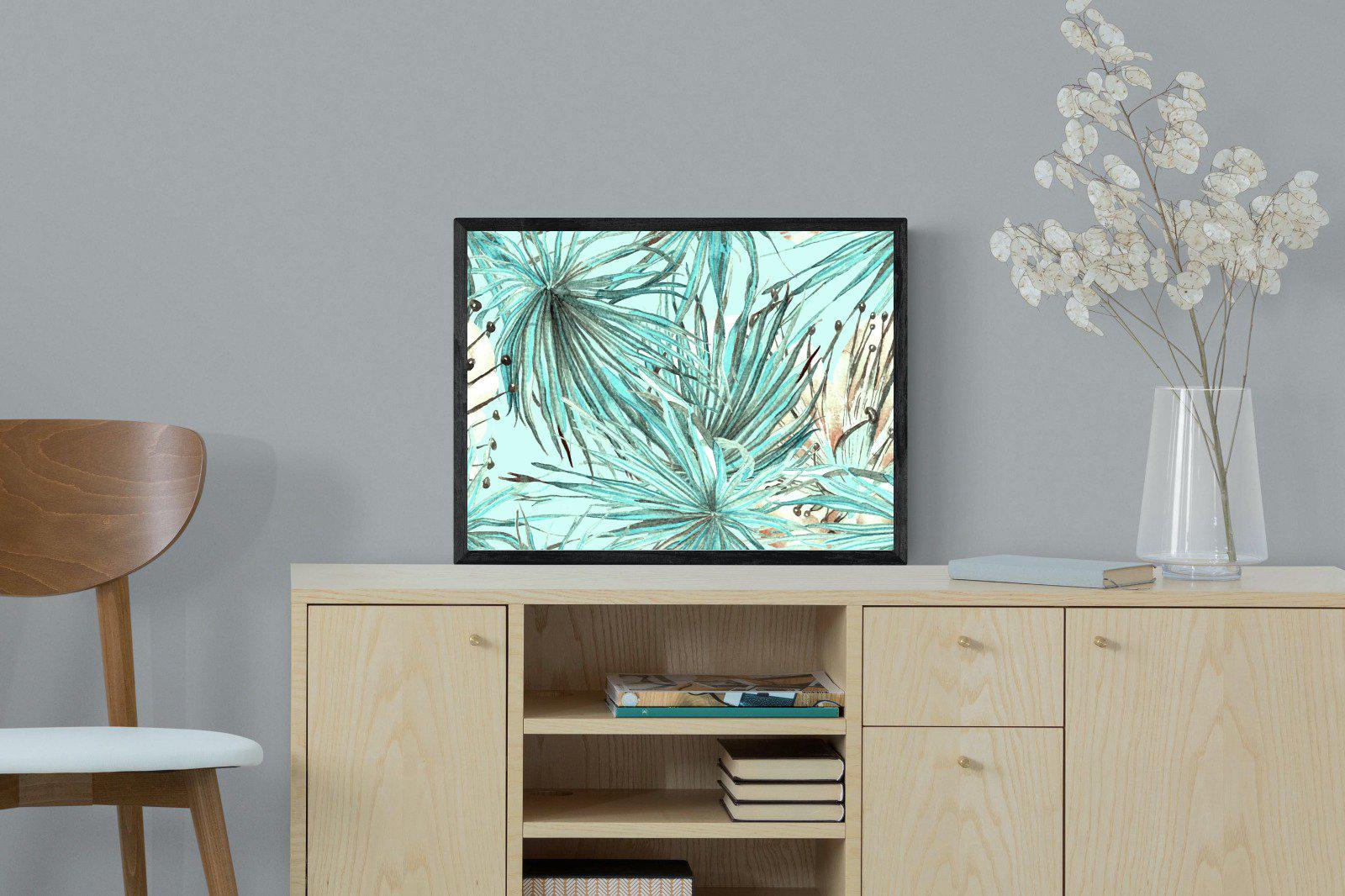 Turquoise Watercolour-Wall_Art-60 x 45cm-Mounted Canvas-Black-Pixalot