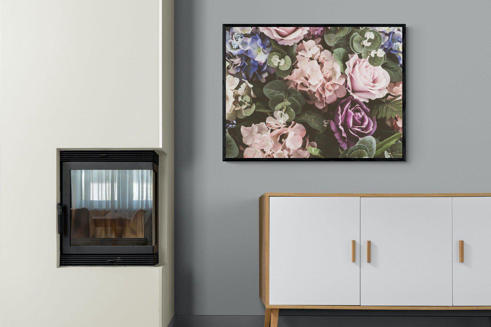 Vintage Roses-Wall_Art-100 x 75cm-Mounted Canvas-Black-Pixalot