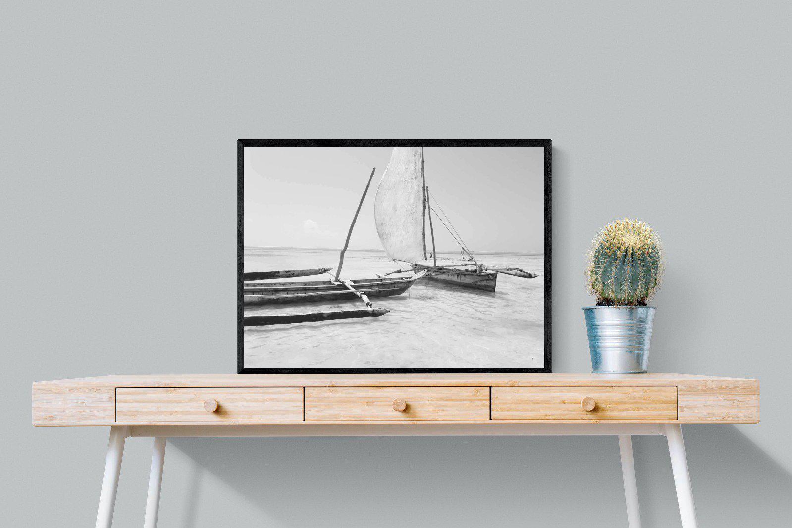 Zanzibar Fishing Boats-Wall_Art-80 x 60cm-Mounted Canvas-Black-Pixalot