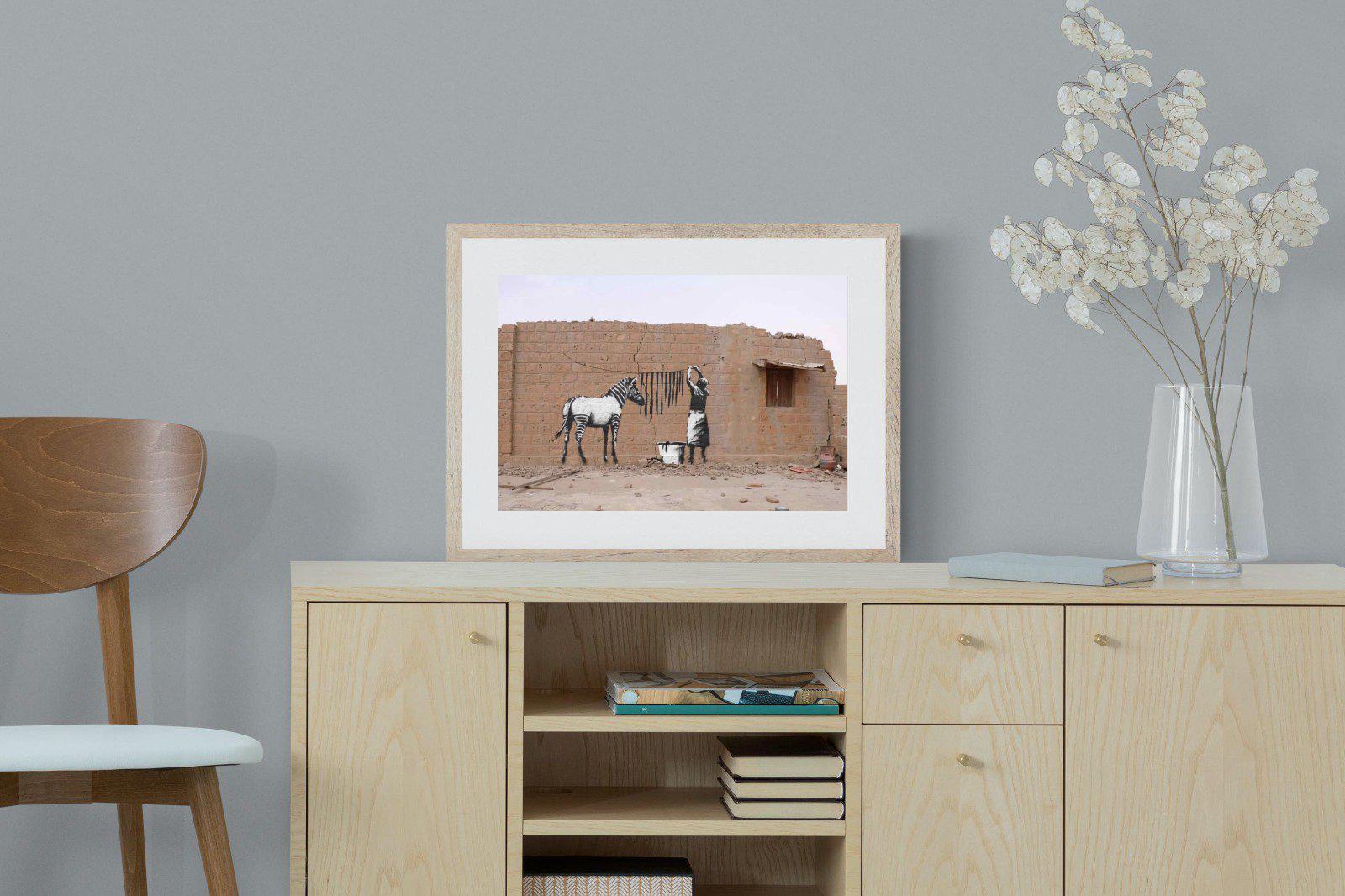 Zebra Washing Line-Wall_Art-60 x 45cm-Framed Print-Wood-Pixalot