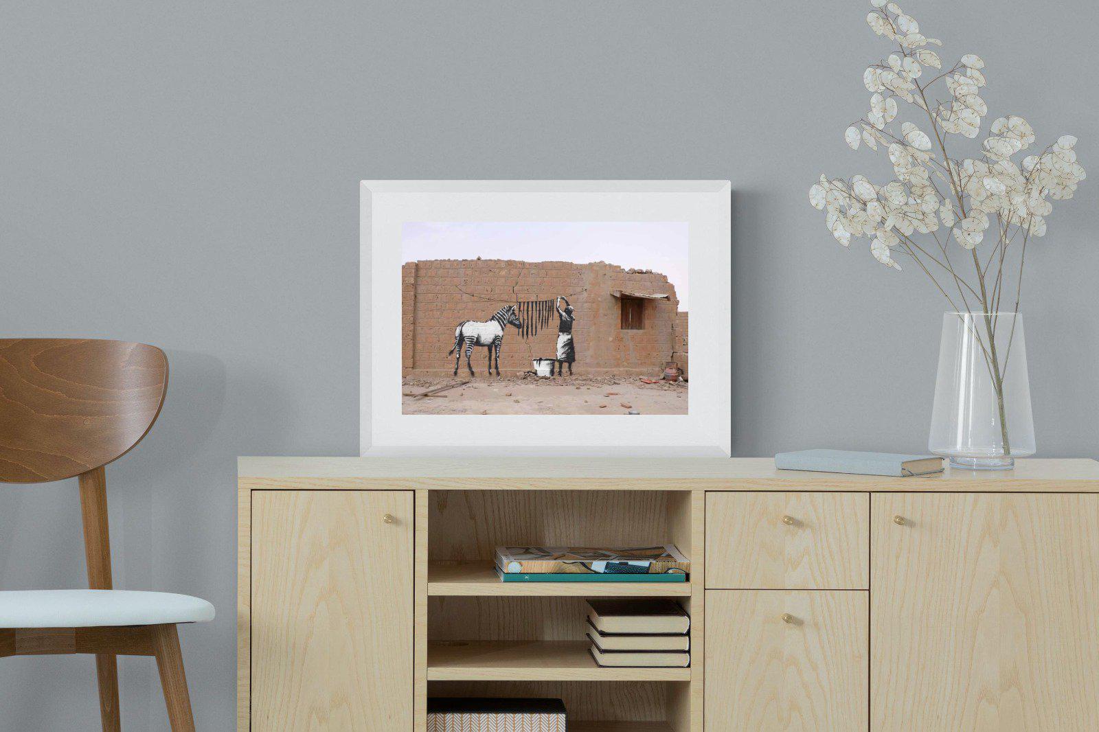 Zebra Washing Line-Wall_Art-60 x 45cm-Framed Print-White-Pixalot