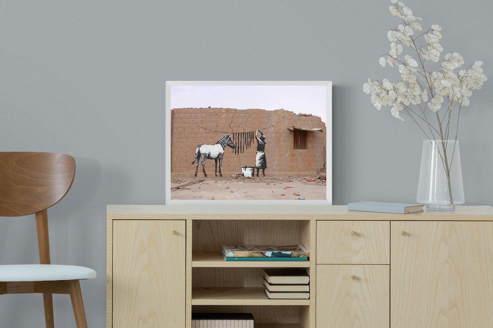 Zebra Washing Line-Wall_Art-60 x 45cm-Mounted Canvas-White-Pixalot