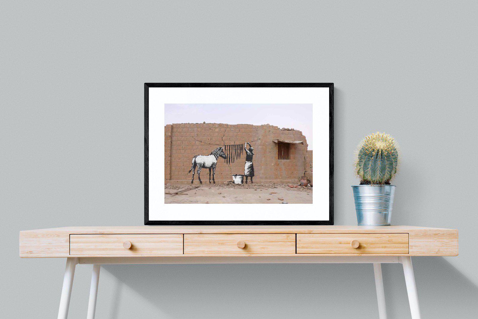 Zebra Washing Line-Wall_Art-80 x 60cm-Framed Print-Black-Pixalot