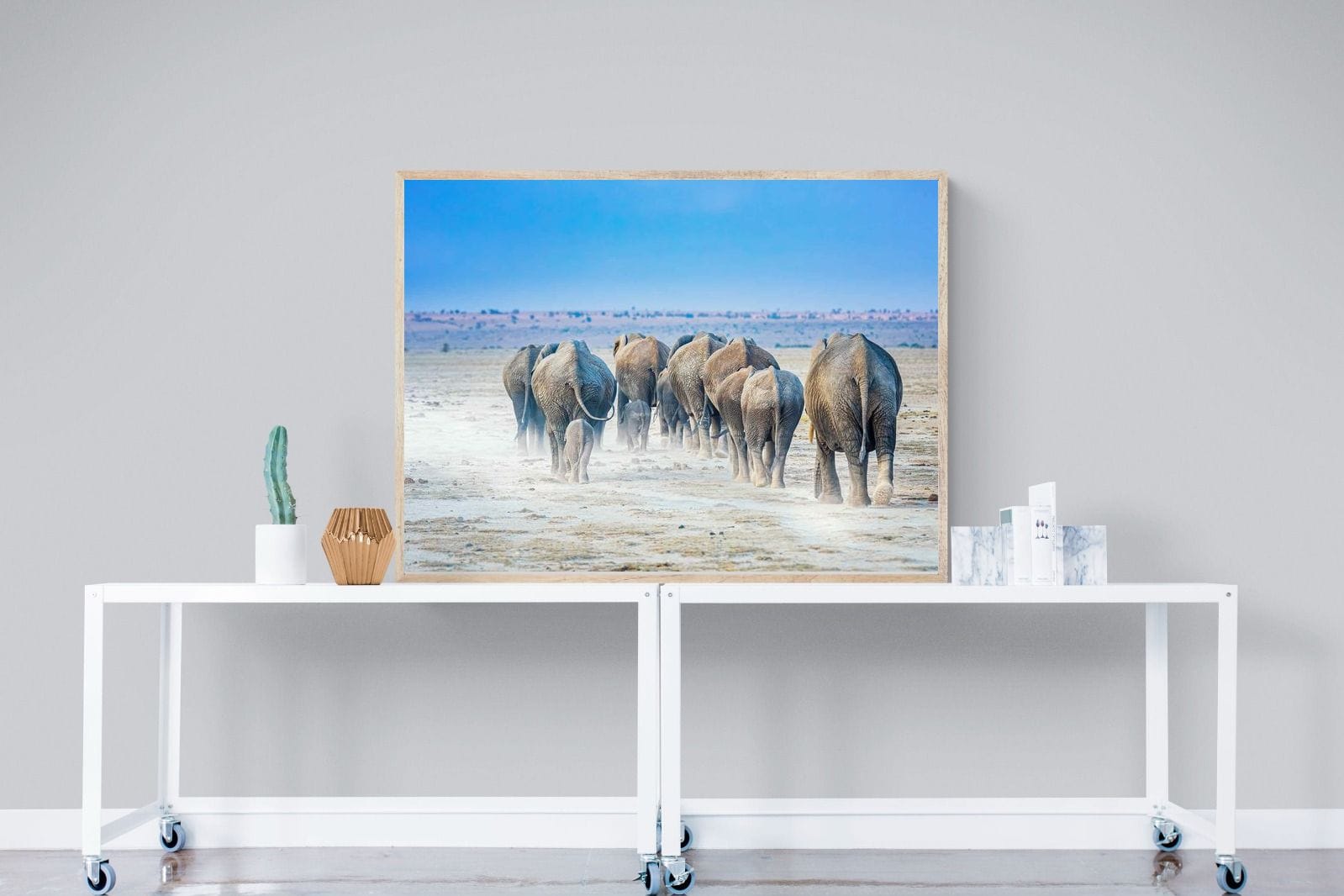 Amboseli Lake Convoy-Wall_Art-120 x 90cm-Mounted Canvas-Wood-Pixalot