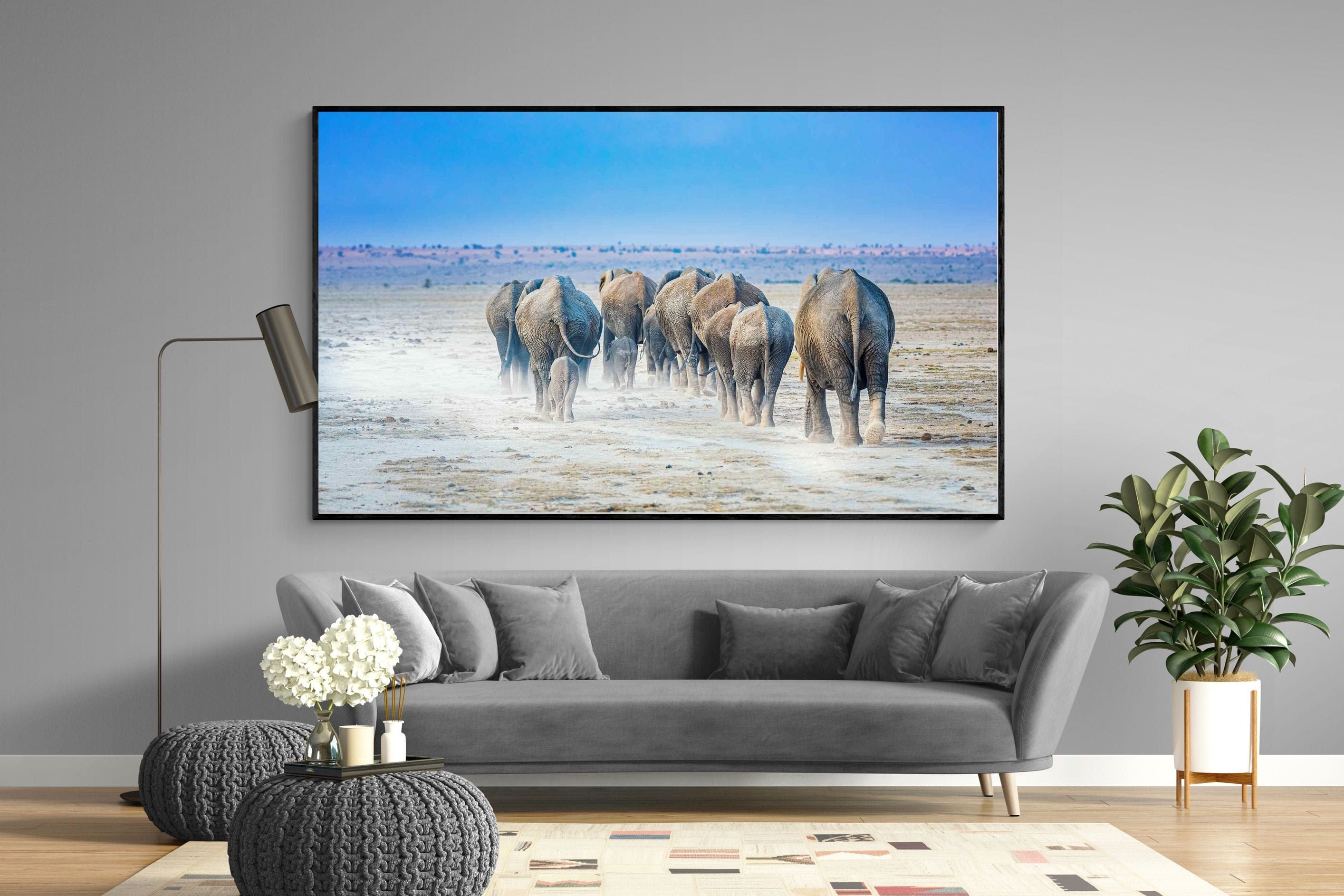 Amboseli Lake Convoy-Wall_Art-220 x 130cm-Mounted Canvas-Black-Pixalot