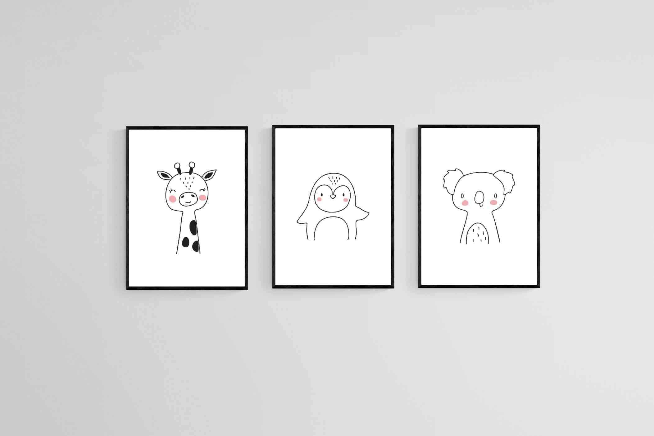 Animal Friends Set-Wall_Art-45 x 60cm (x3)-Mounted Canvas-Black-Pixalot