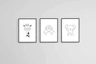Animal Friends Set-Wall_Art-45 x 60cm (x3)-Mounted Canvas-Black-Pixalot
