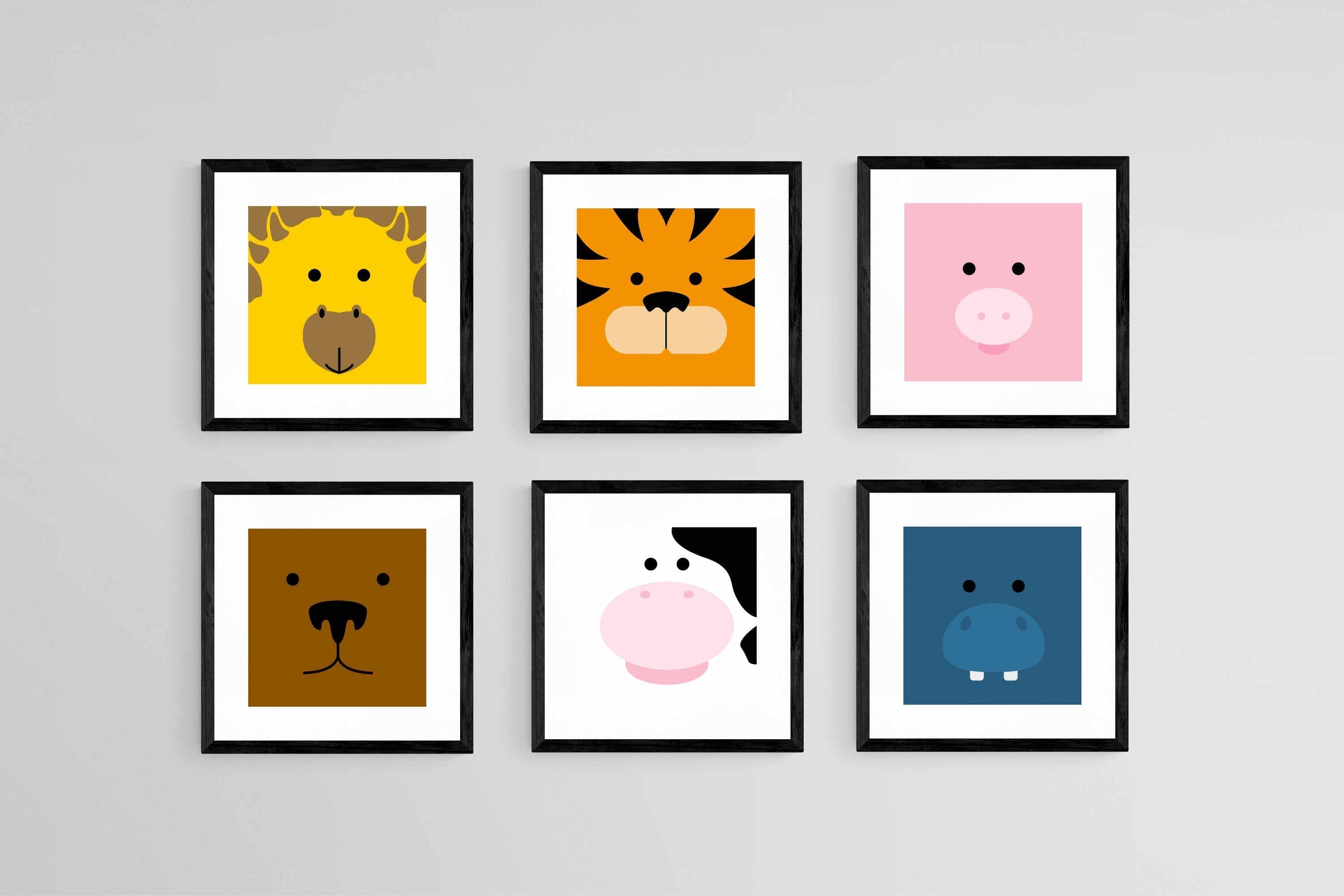 Animal Gang Set-Wall_Art-30 x 30cm (x6)-Framed Print-Black-Pixalot