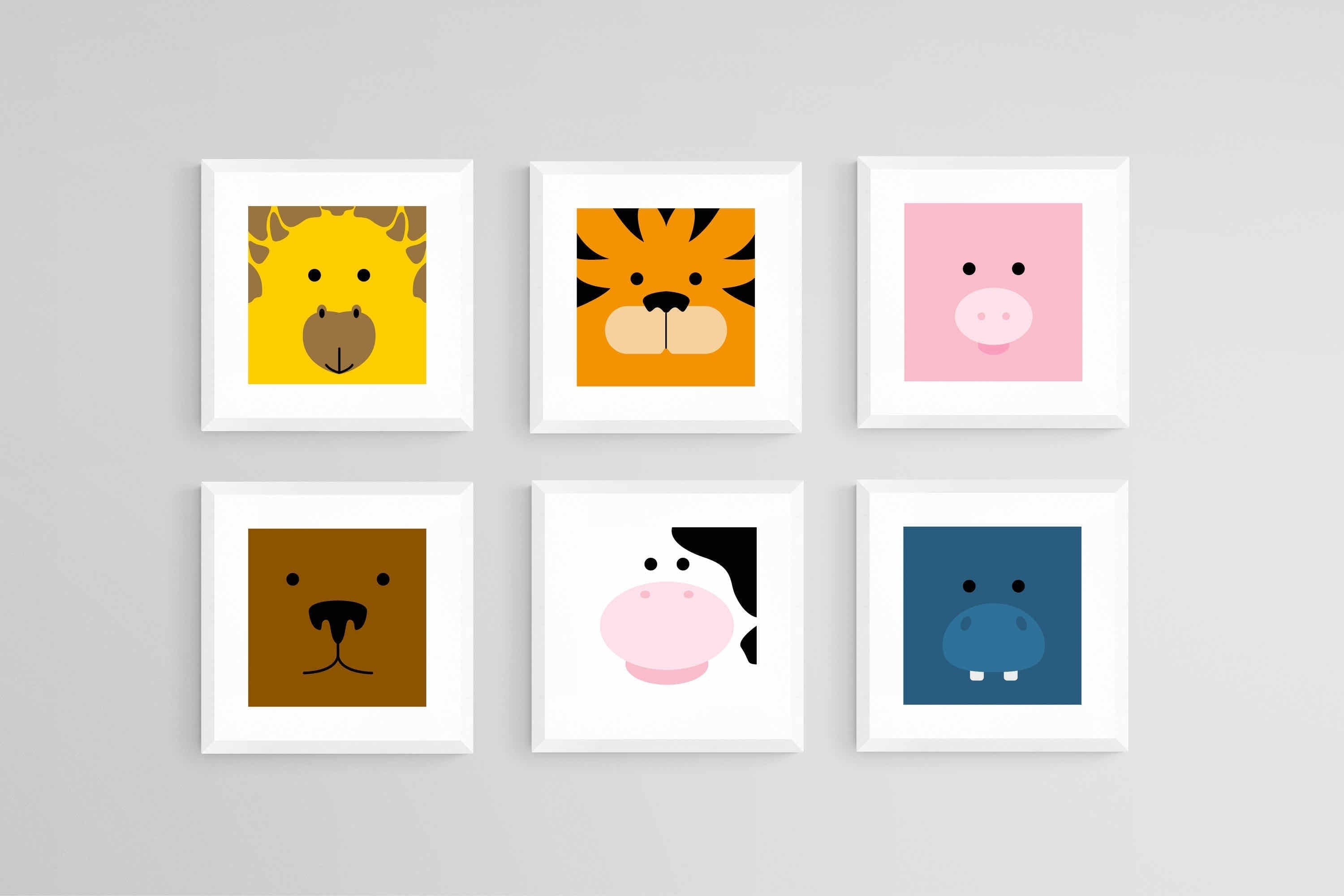 Animal Gang Set-Wall_Art-30 x 30cm (x6)-Framed Print-White-Pixalot