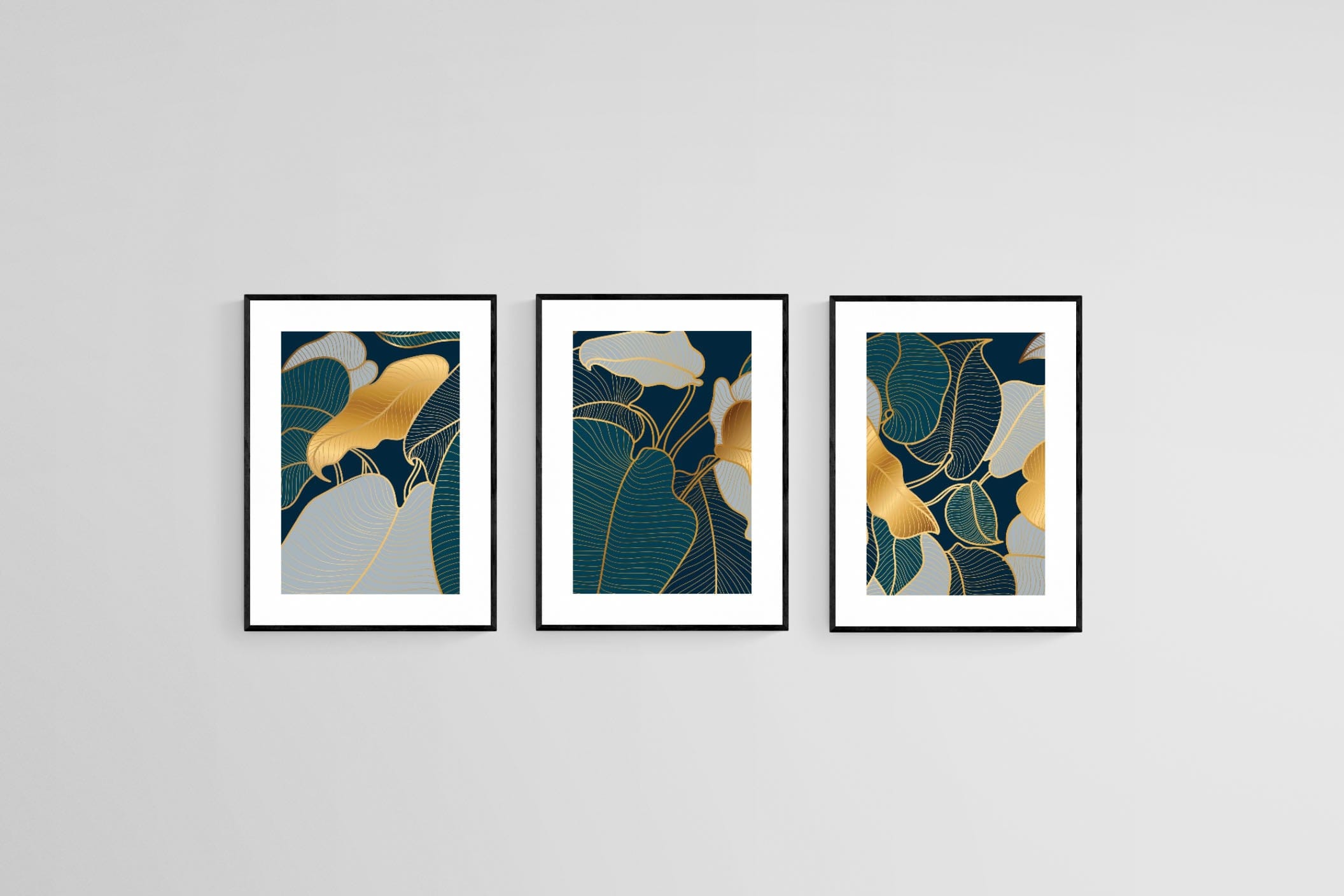 Art Deco Set-Wall_Art-45 x 60cm (x3)-Framed Print-Black-Pixalot