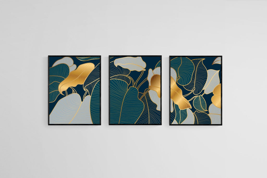 Art Deco Set-Wall_Art-45 x 60cm (x3)-Mounted Canvas-Black-Pixalot