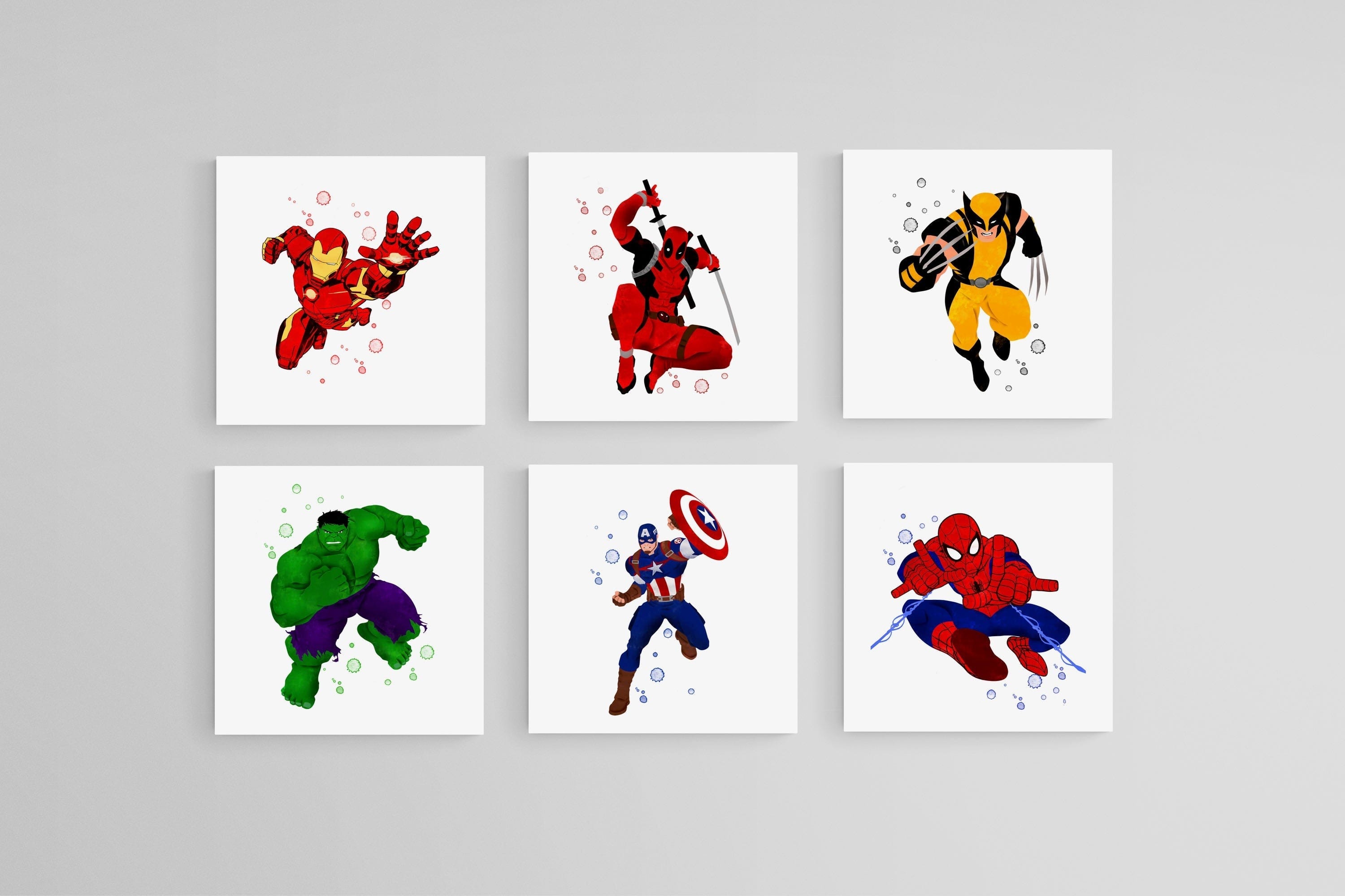 Avengers Set of 6-Wall_Art-30 x 30cm (x6)-Mounted Canvas-No Frame-Pixalot