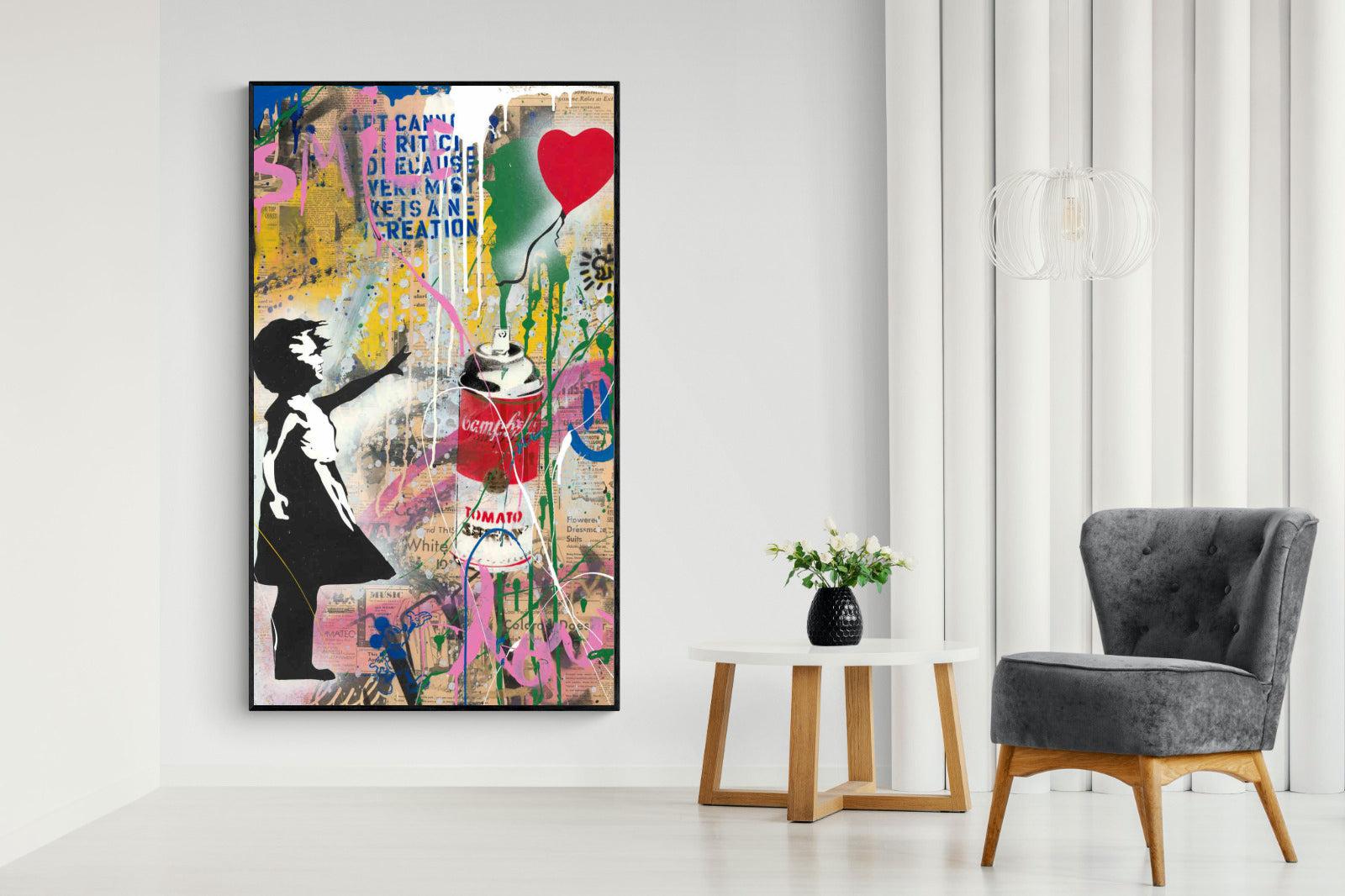 Mr Brainwash Banksy Tribute Street Art-Wall_Art-130 x 220cm-Mounted Canvas-Black-Pixalot