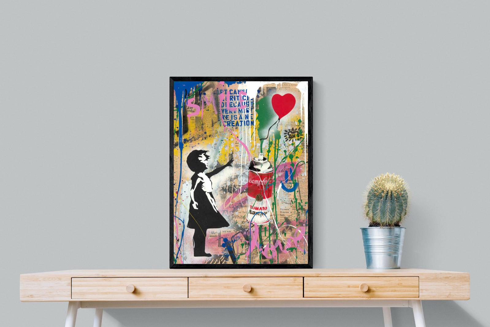 Mr Brainwash Banksy Tribute Street Art-Wall_Art-60 x 80cm-Mounted Canvas-Black-Pixalot