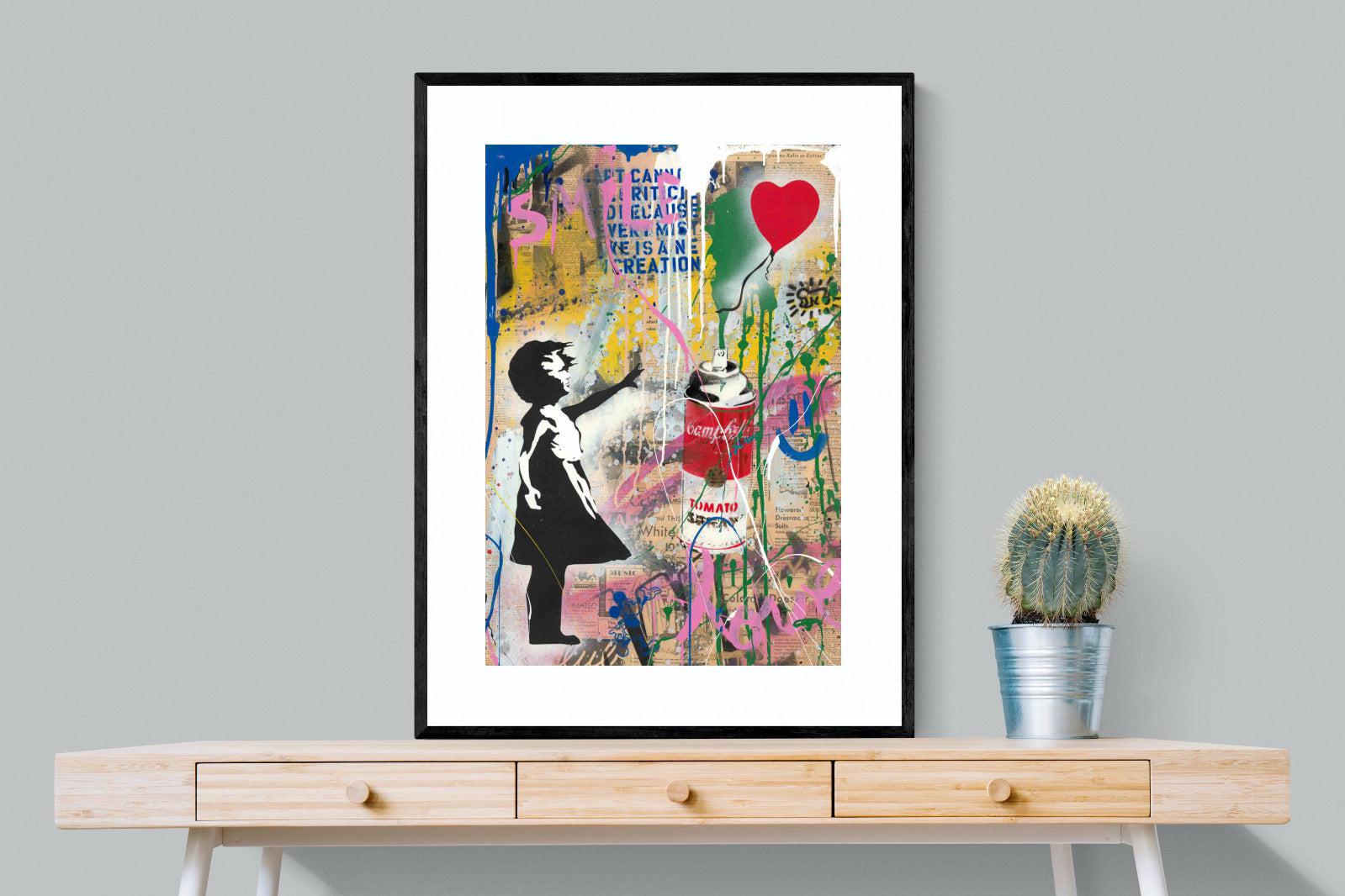 Mr Brainwash Banksy Tribute Street Art-Wall_Art-75 x 100cm-Framed Print-Black-Pixalot