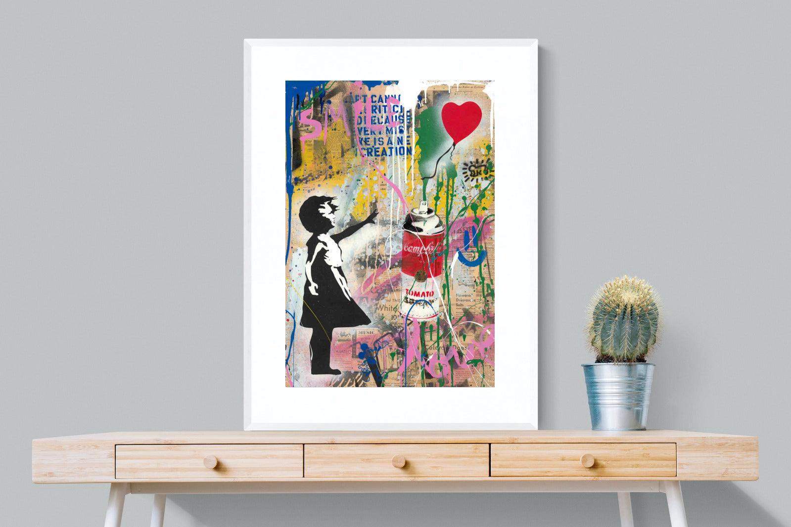 Mr Brainwash Banksy Tribute Street Art-Wall_Art-75 x 100cm-Framed Print-White-Pixalot