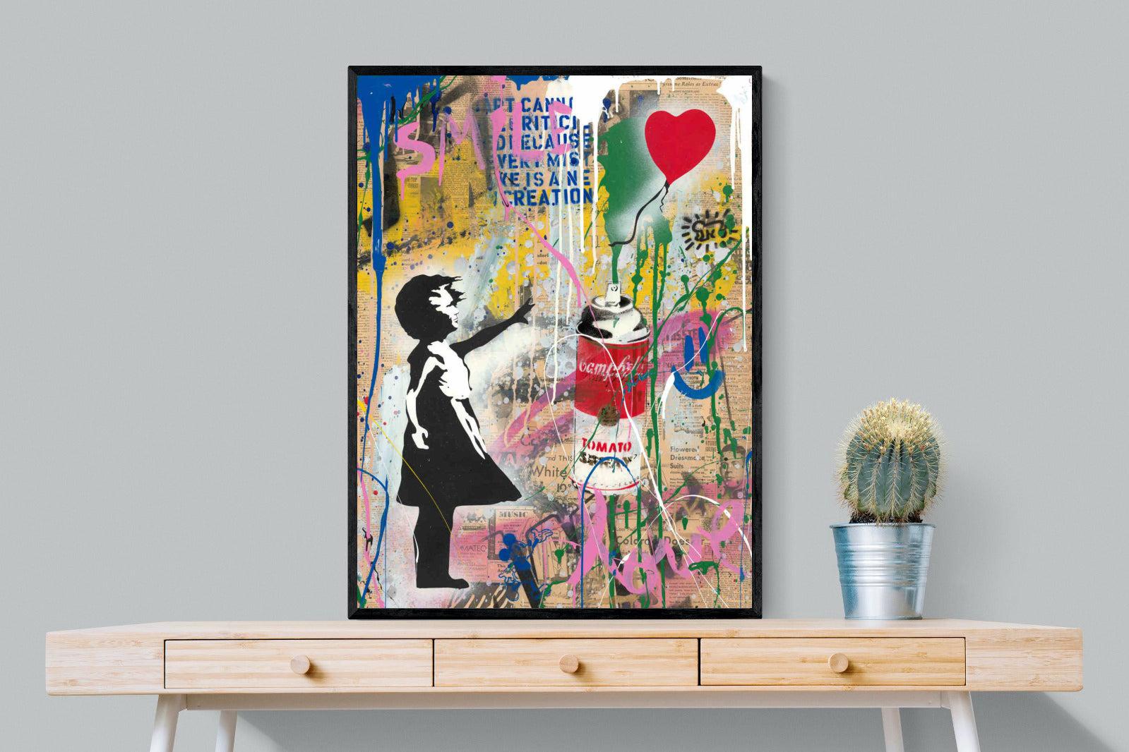 Mr Brainwash Banksy Tribute Street Art-Wall_Art-75 x 100cm-Mounted Canvas-Black-Pixalot