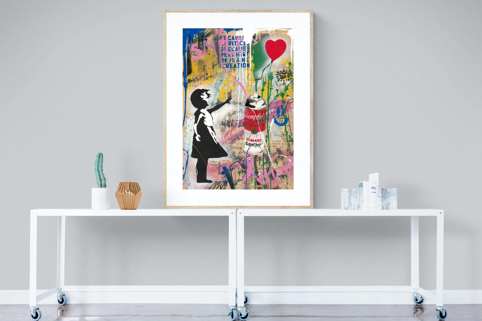 Mr Brainwash Banksy Tribute Street Art-Wall_Art-90 x 120cm-Framed Print-Wood-Pixalot