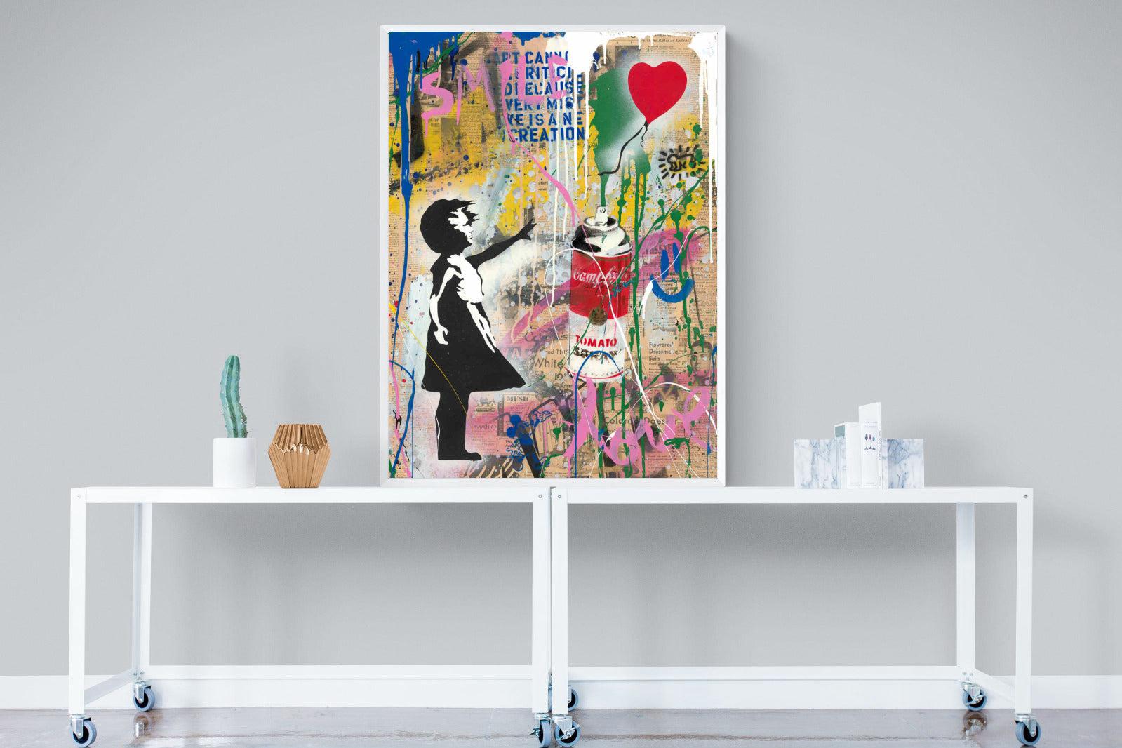 Mr Brainwash Banksy Tribute Street Art-Wall_Art-90 x 120cm-Mounted Canvas-White-Pixalot