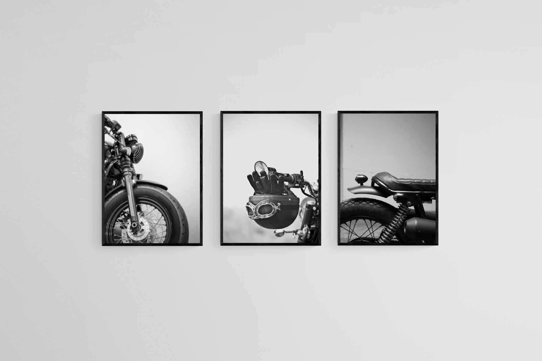 Biker Set-Wall_Art-45 x 60cm (x3)-Mounted Canvas-Black-Pixalot