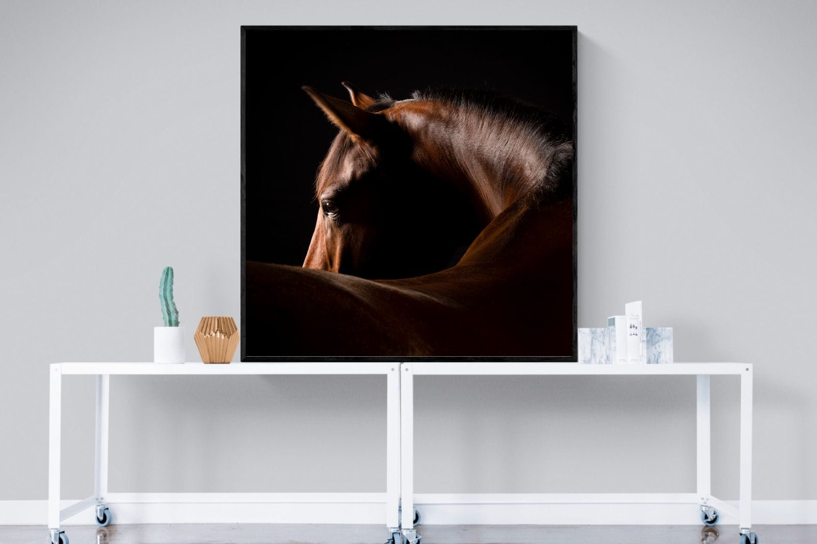 Bronze Mare-Wall_Art-120 x 120cm-Mounted Canvas-Black-Pixalot