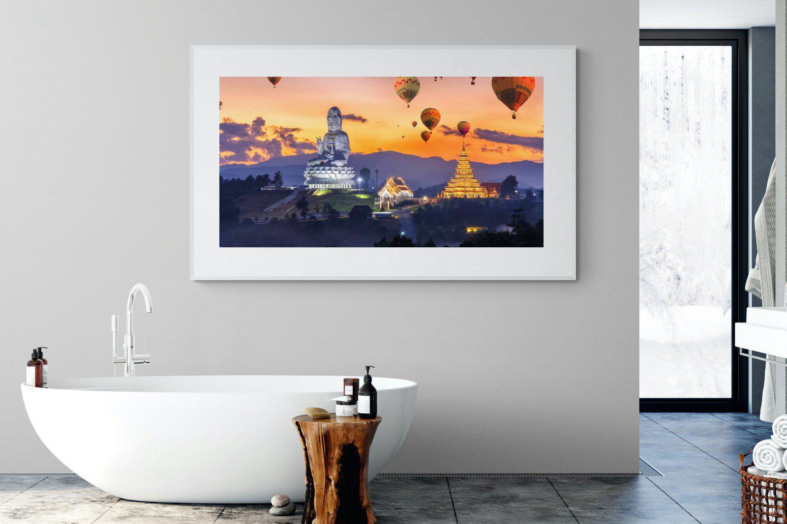 Buddha & Balloons-Wall_Art-180 x 110cm-Framed Print-White-Pixalot