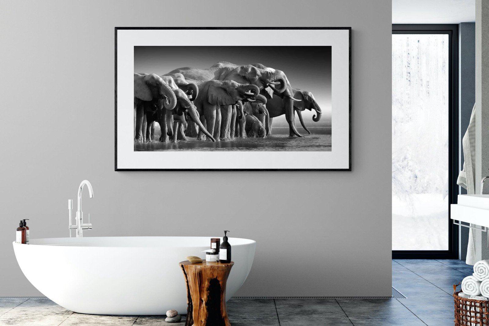 Chobe Elephants-Wall_Art-180 x 110cm-Framed Print-Black-Pixalot