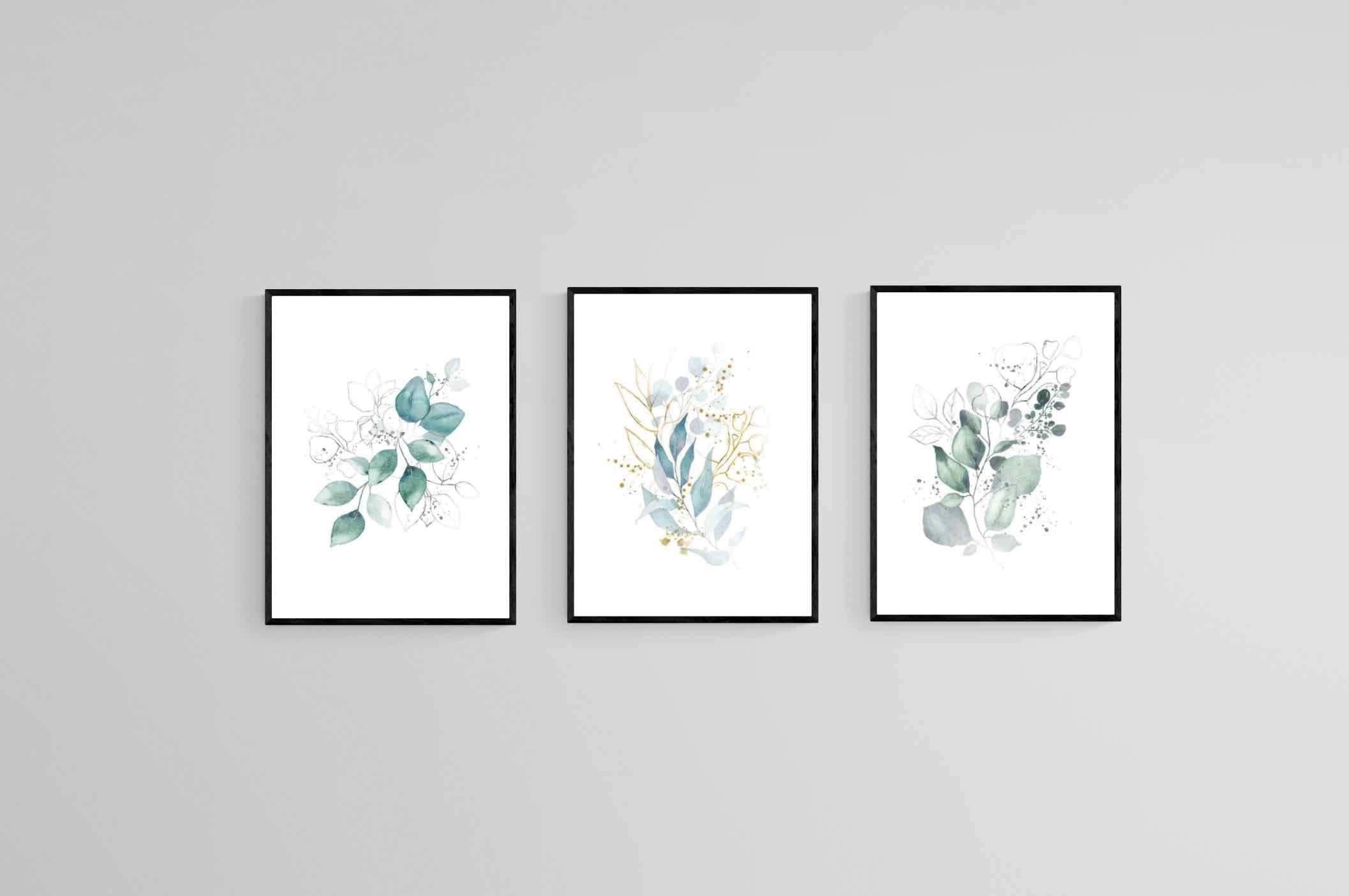 Delicate Blue Set-Wall_Art-45 x 60cm (x3)-Mounted Canvas-Black-Pixalot