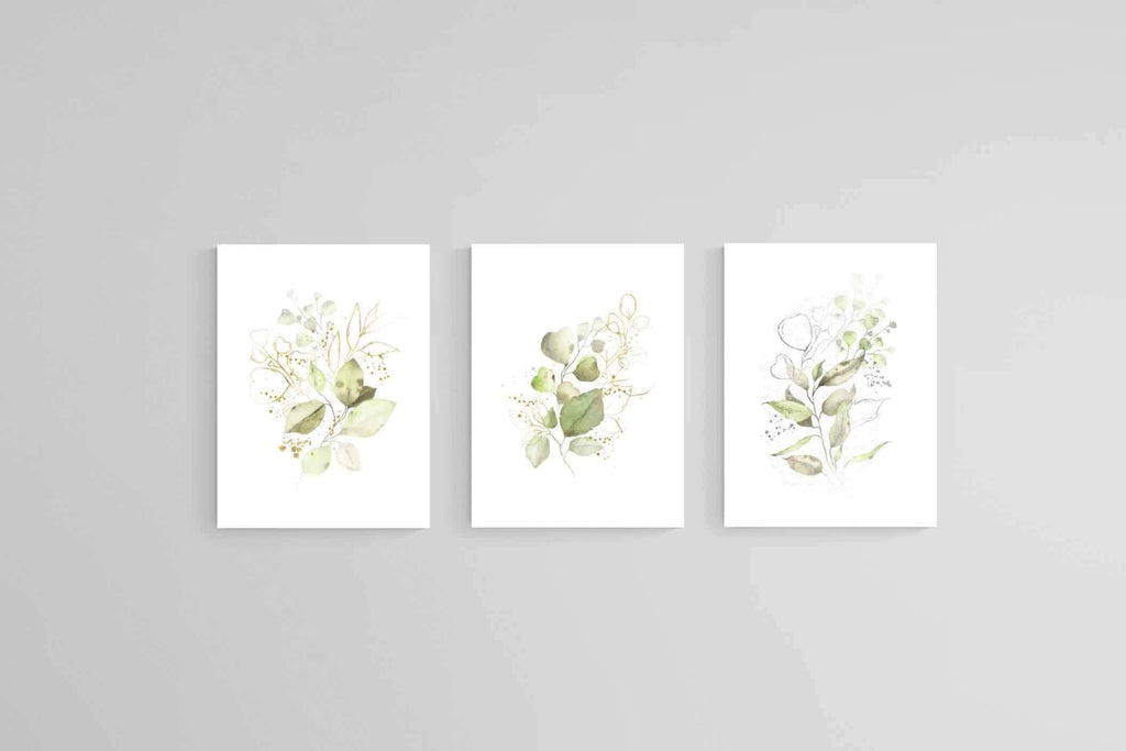 Delicate Green Set-Wall_Art-60 x 80cm (x3)-Mounted Canvas-No Frame-Pixalot