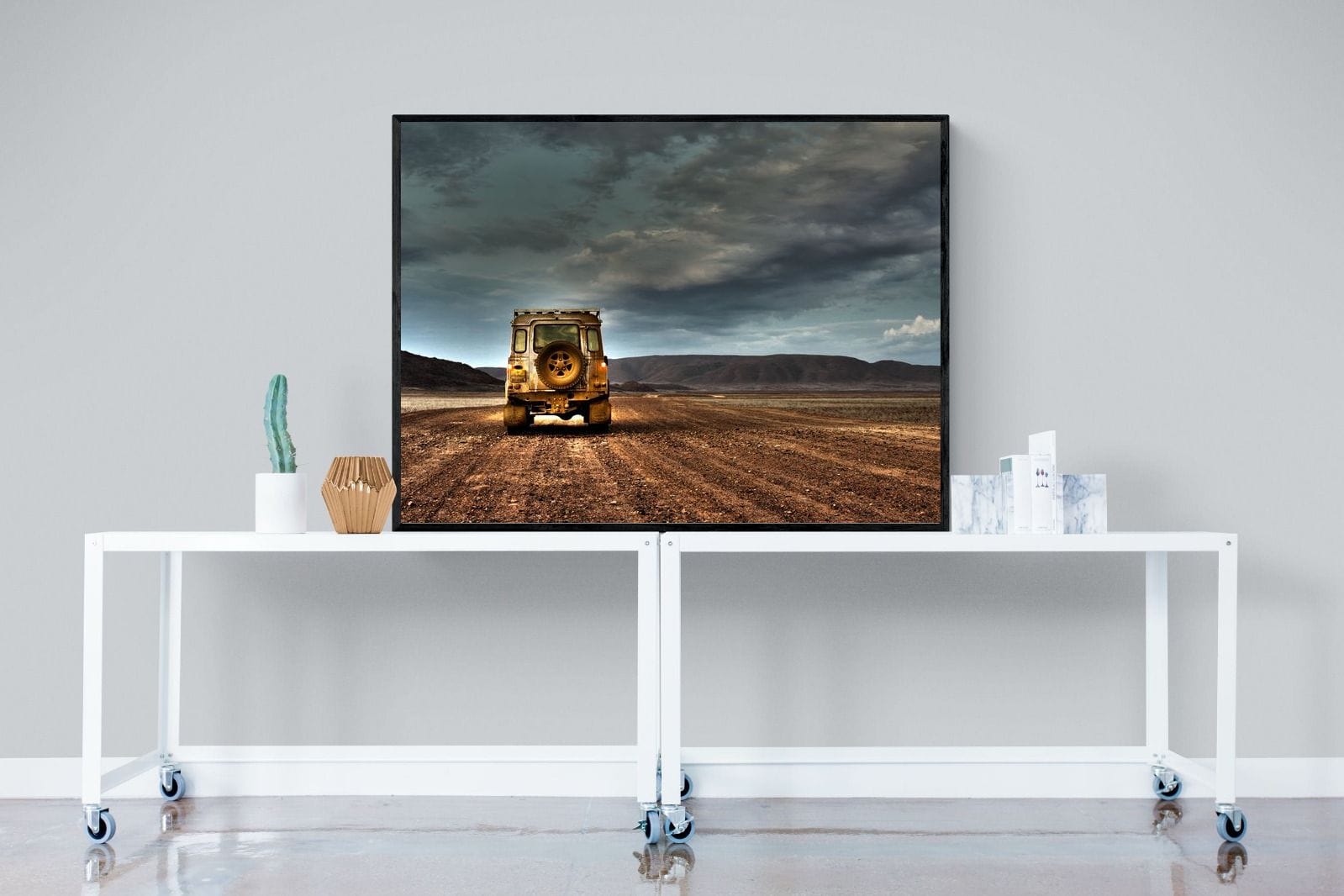 Desert Road Defender-Wall_Art-120 x 90cm-Mounted Canvas-Black-Pixalot