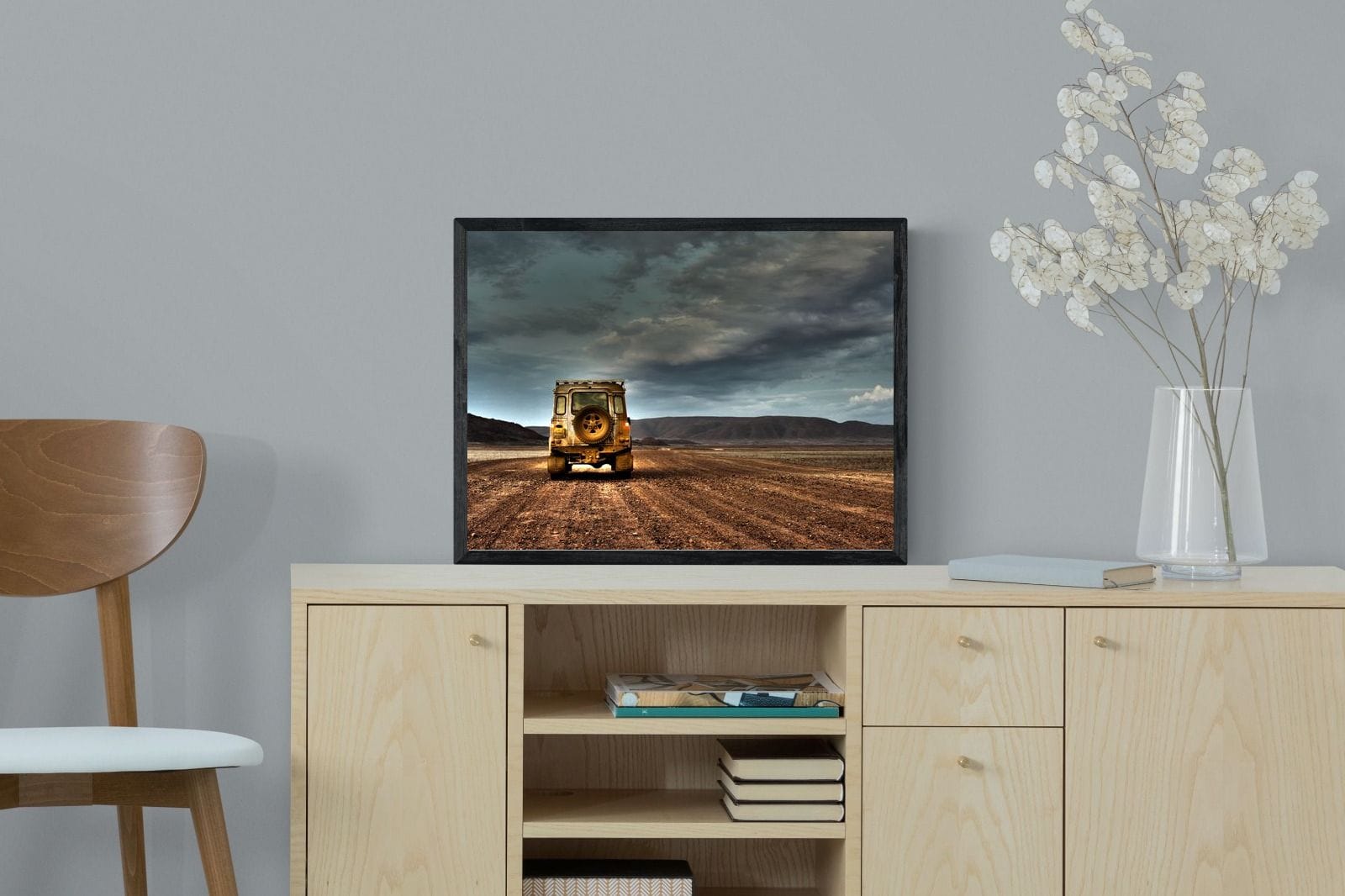 Desert Road Defender-Wall_Art-60 x 45cm-Mounted Canvas-Black-Pixalot