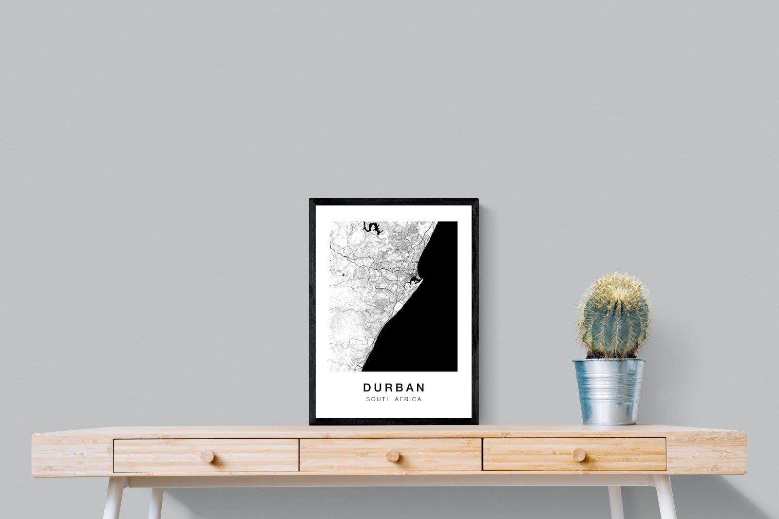 Durban City Map-Wall_Art-45 x 60cm-Mounted Canvas-Black-Pixalot