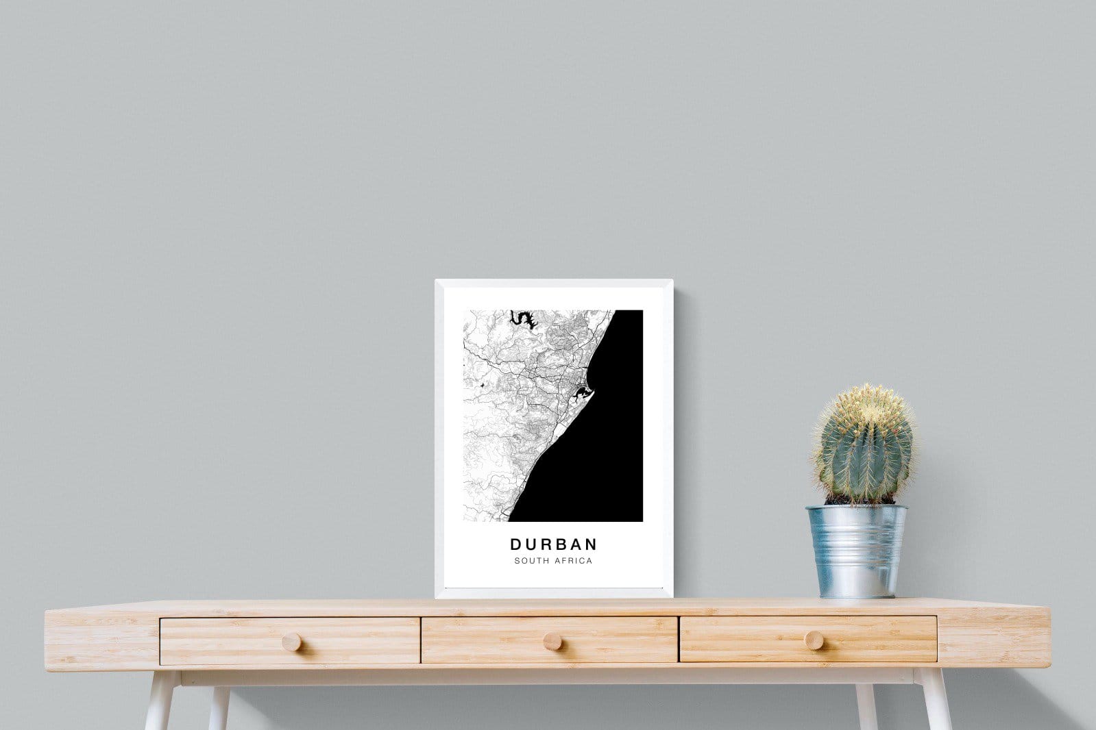 Durban City Map-Wall_Art-45 x 60cm-Mounted Canvas-White-Pixalot