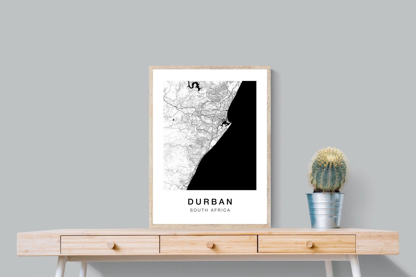 Durban City Map-Wall_Art-60 x 80cm-Mounted Canvas-Wood-Pixalot