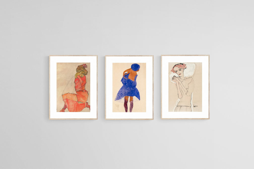 Egon Schiele Set-Wall_Art-45 x 60cm (x3)-Framed Print-Wood-Pixalot