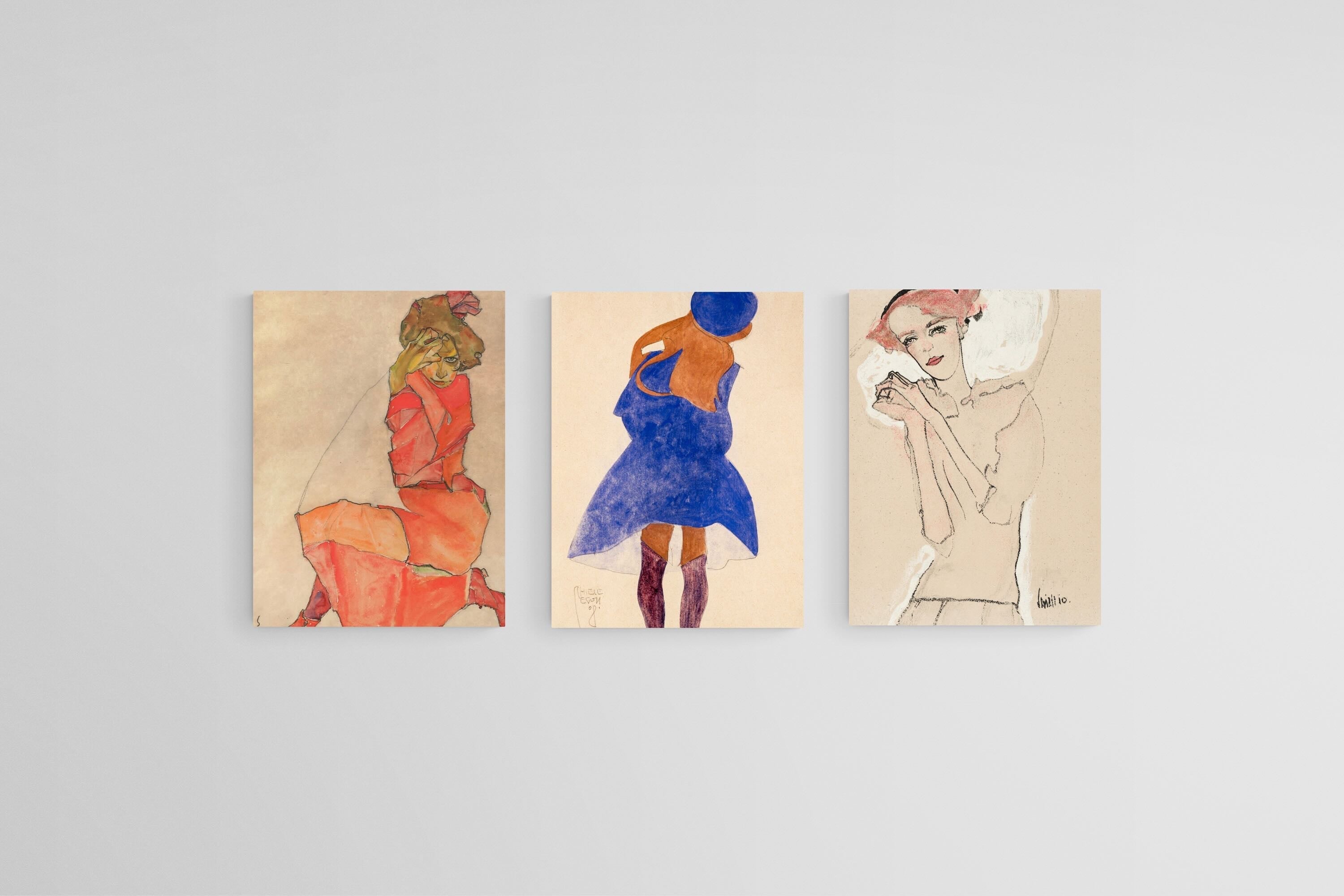 Egon Schiele Set-Wall_Art-45 x 60cm (x3)-Mounted Canvas-No Frame-Pixalot