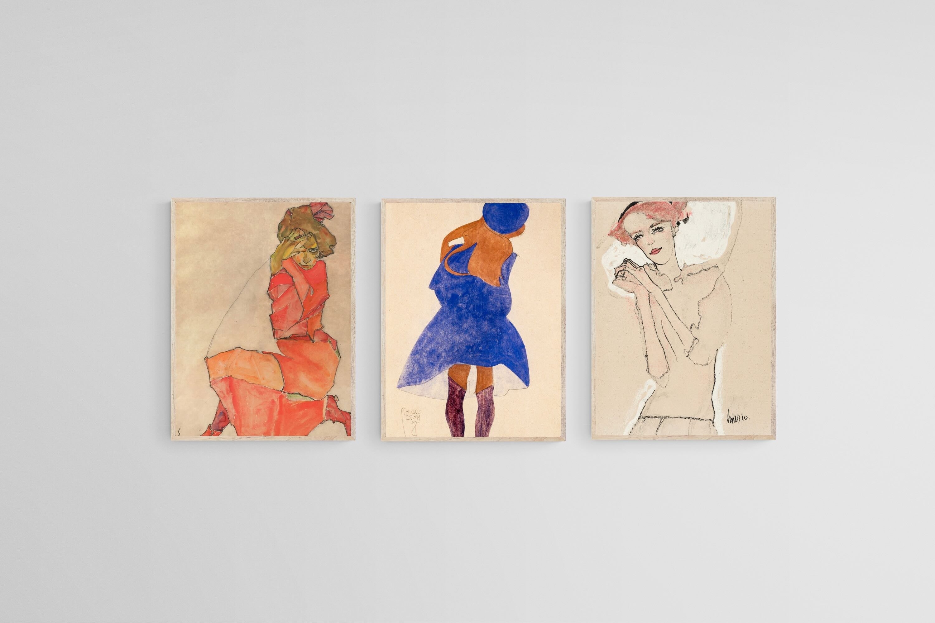 Egon Schiele Set-Wall_Art-45 x 60cm (x3)-Mounted Canvas-Wood-Pixalot