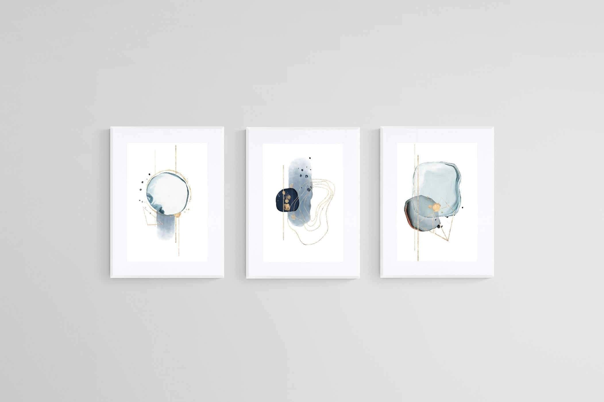 Elegant Blue Gold Set-Wall_Art-45 x 60cm (x3)-Framed Print-White-Pixalot