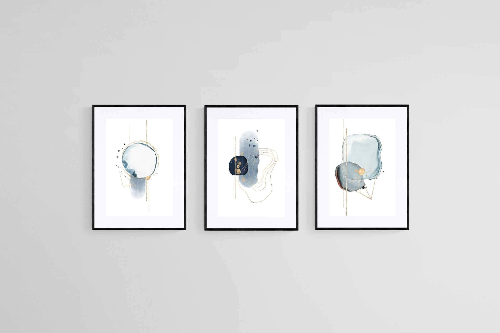 Elegant Blue Gold Set-Wall_Art-45 x 60cm (x3)-Framed Print-Black-Pixalot