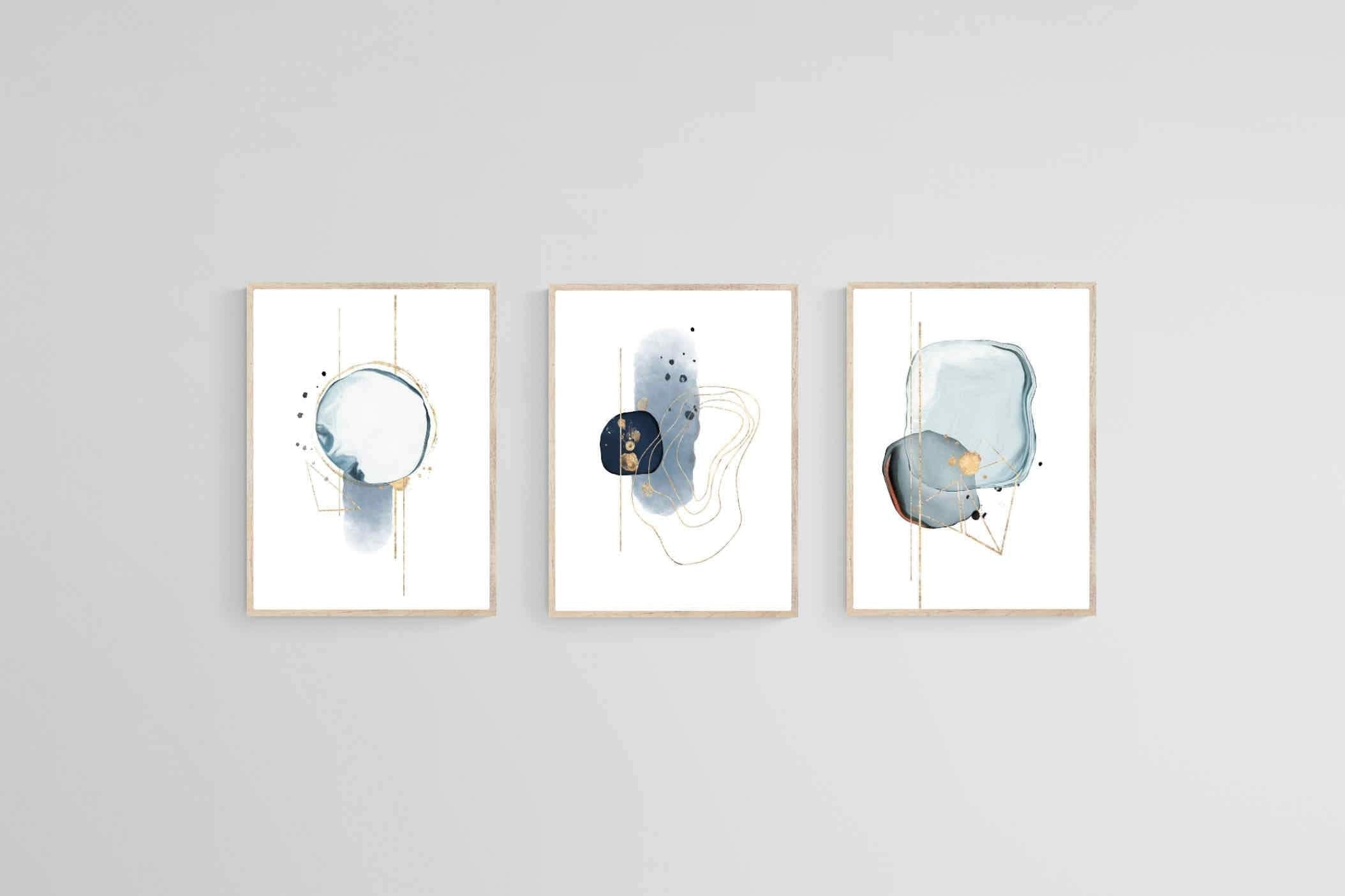 Elegant Blue Gold Set-Wall_Art-45 x 60cm (x3)-Mounted Canvas-Wood-Pixalot