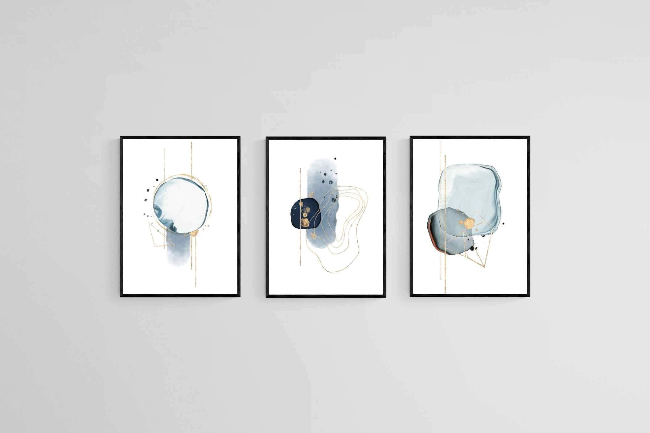 Elegant Blue Gold Set-Wall_Art-45 x 60cm (x3)-Mounted Canvas-Black-Pixalot