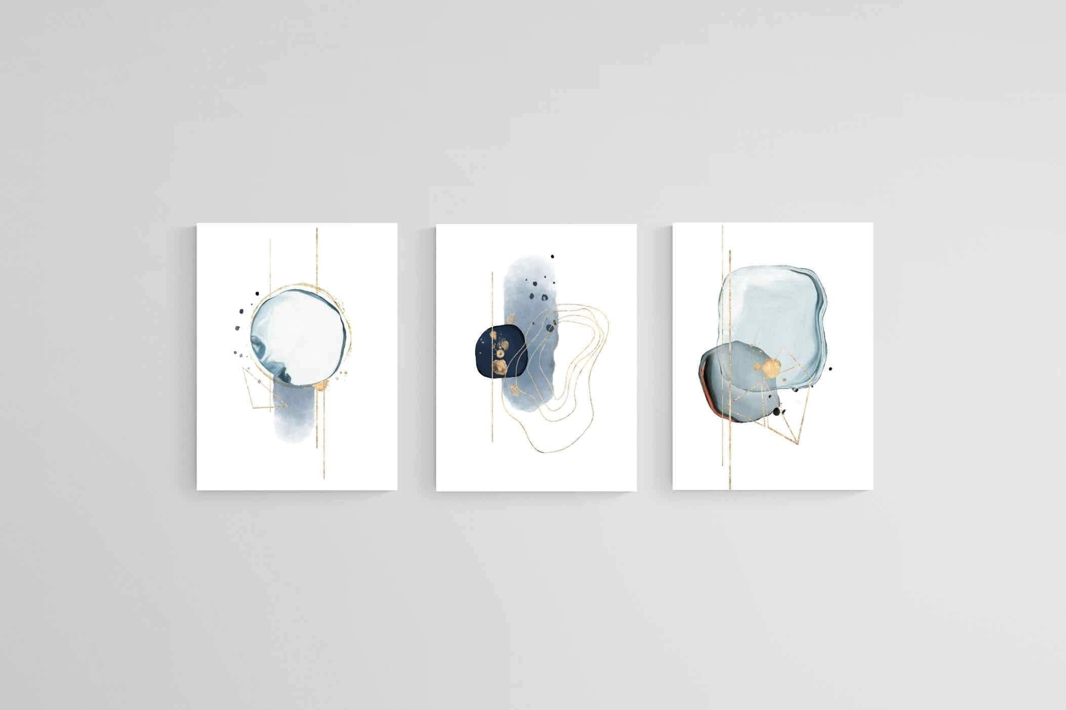 Elegant Blue Gold Set-Wall_Art-45 x 60cm (x3)-Mounted Canvas-No Frame-Pixalot