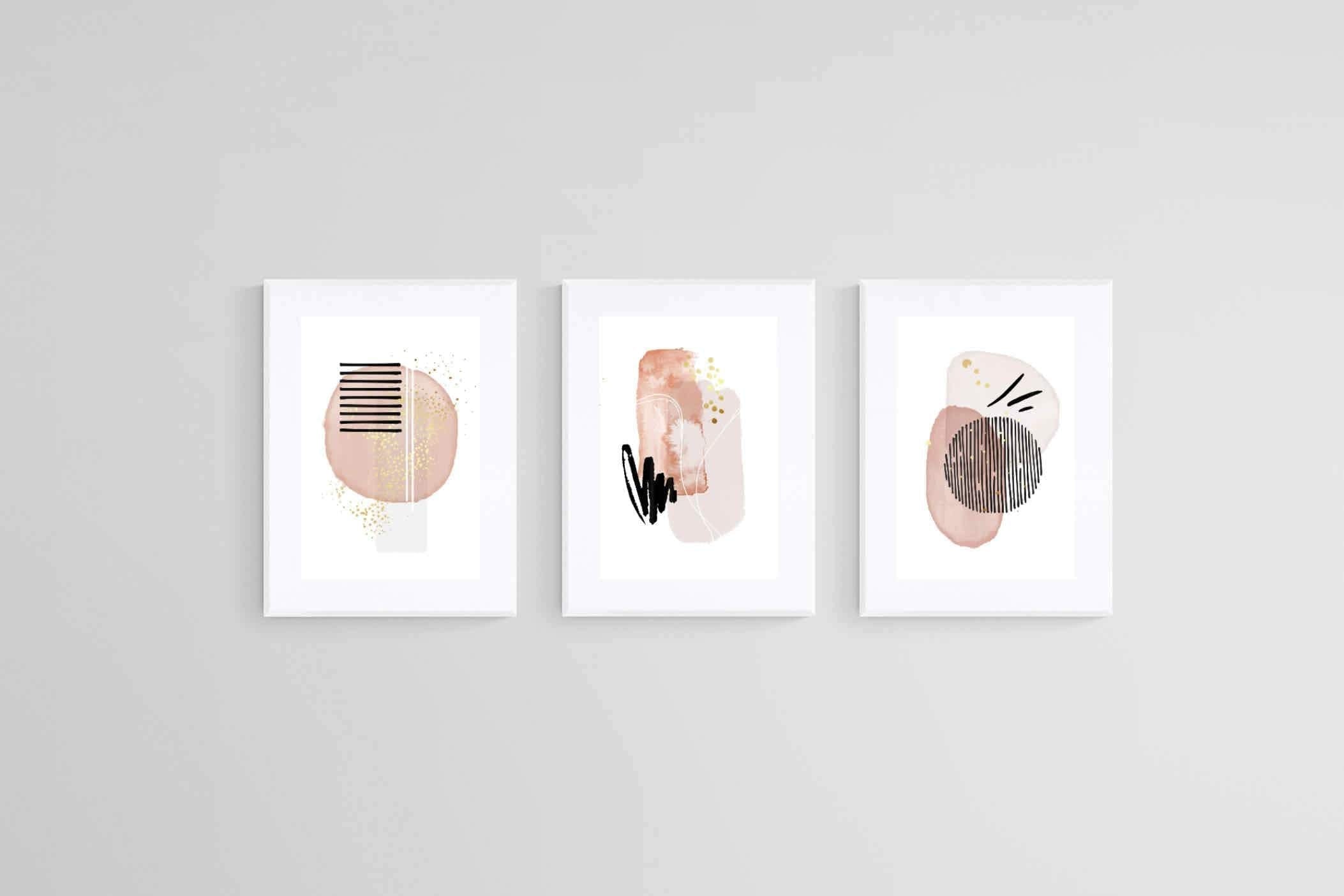 Elegant Soft Pink & Black Set-Wall_Art-45 x 60cm (x3)-Framed Print-White-Pixalot