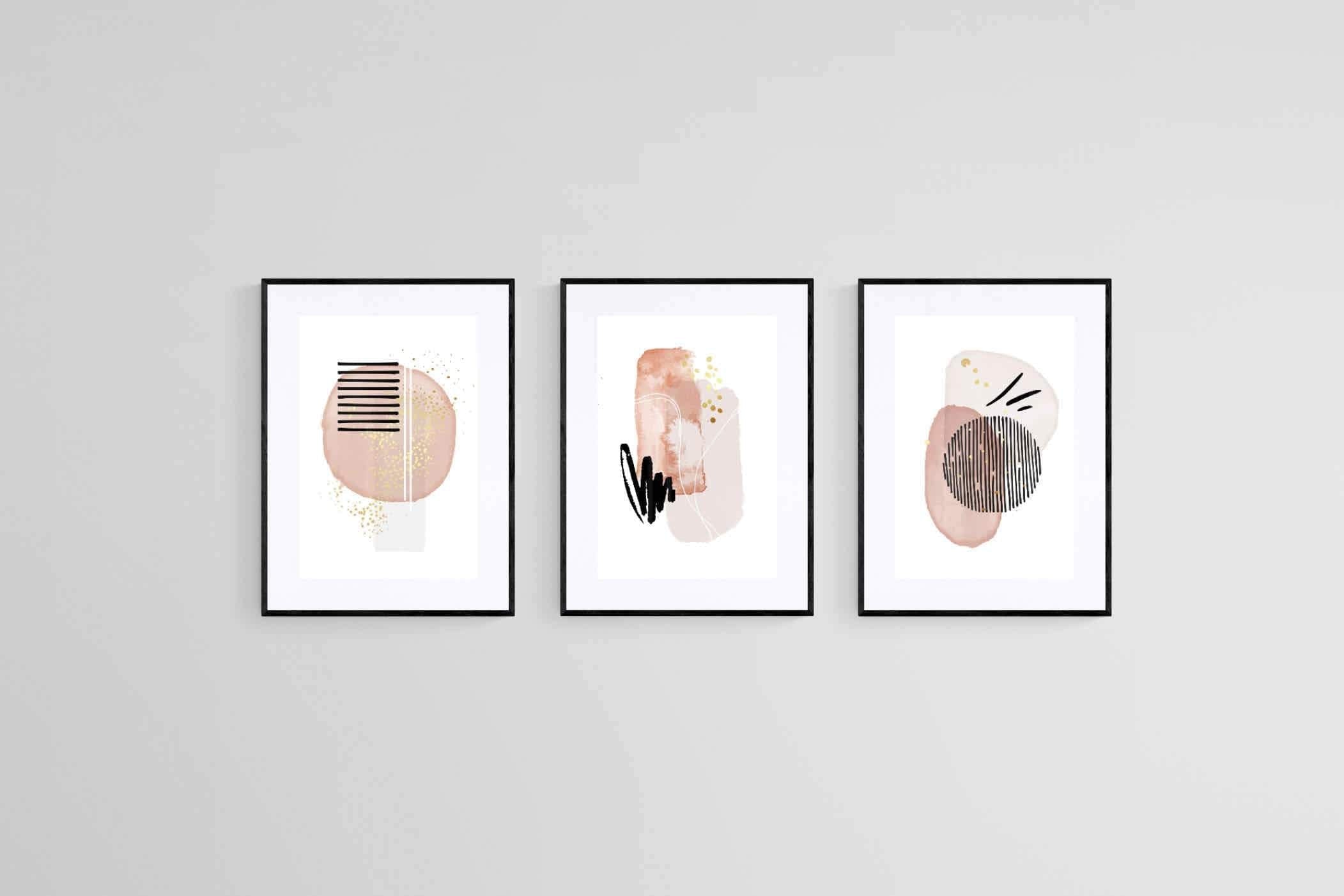 Elegant Soft Pink & Black Set-Wall_Art-45 x 60cm (x3)-Framed Print-Black-Pixalot