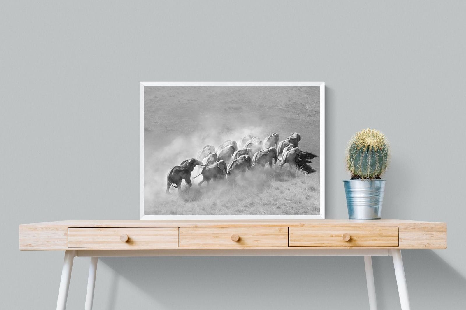 Elephant Convoy (black & white)-Wall_Art-80 x 60cm-Mounted Canvas-White-Pixalot