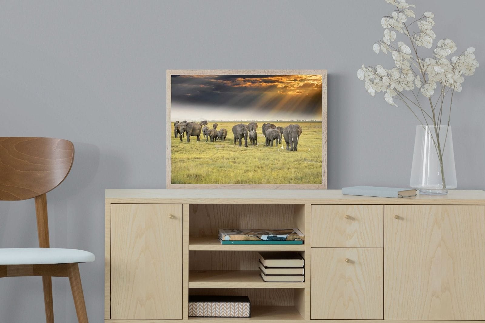 Elephant Convoy (colour)-Wall_Art-60 x 45cm-Mounted Canvas-Wood-Pixalot